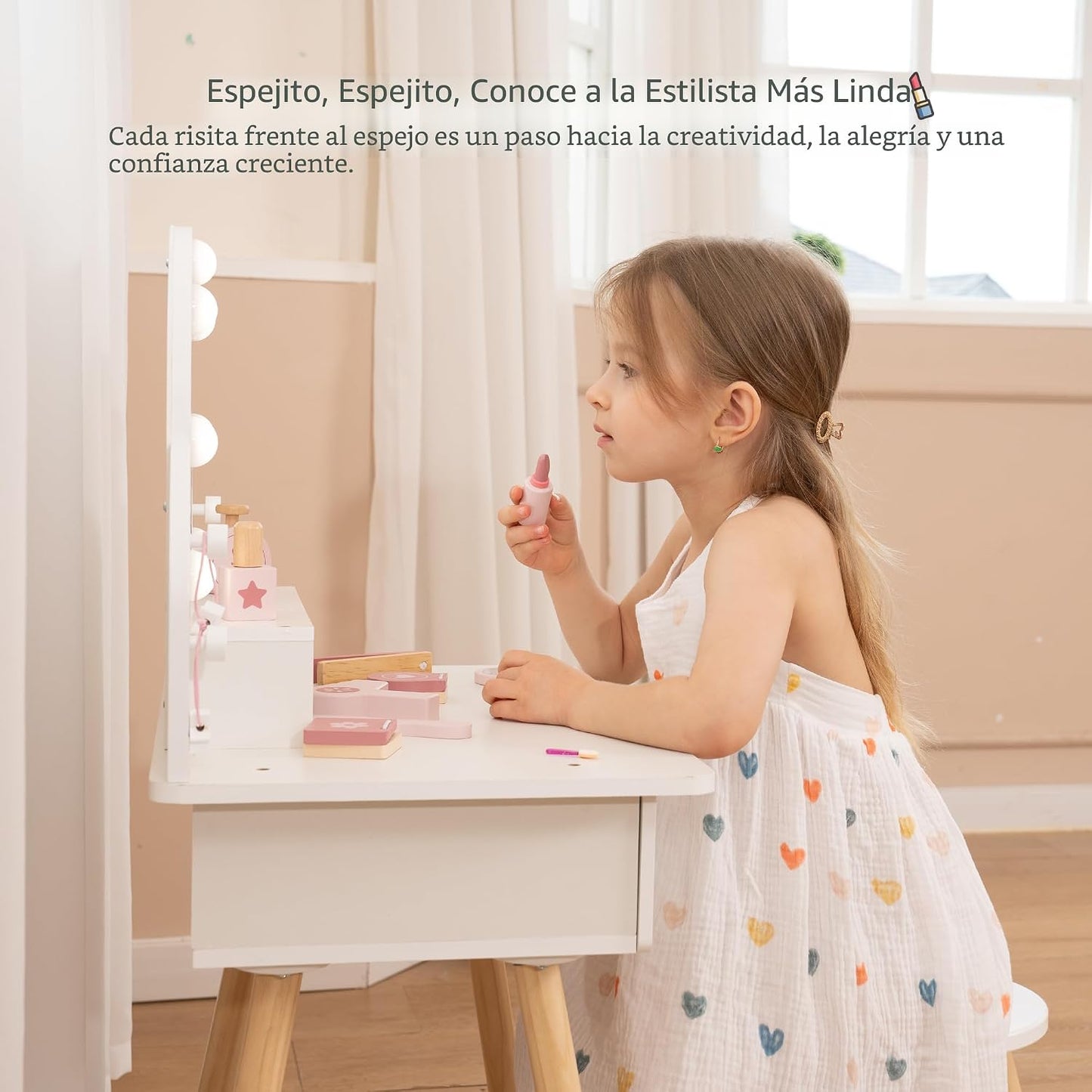 Leeshyah Juego de Tocador para Niñas con Espejo de Luz de 3 Colores...
