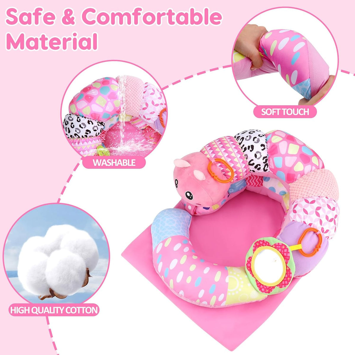 Baby Tummy Time Mirror Tarjetas Flash y Alfombrilla de Almohada Sen...