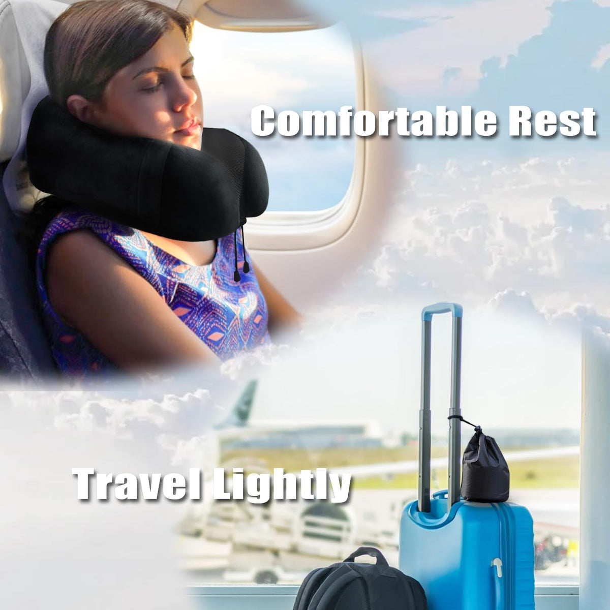 Elvodosia Almohada de viaje, almohada de cuello de espuma viscoelás...