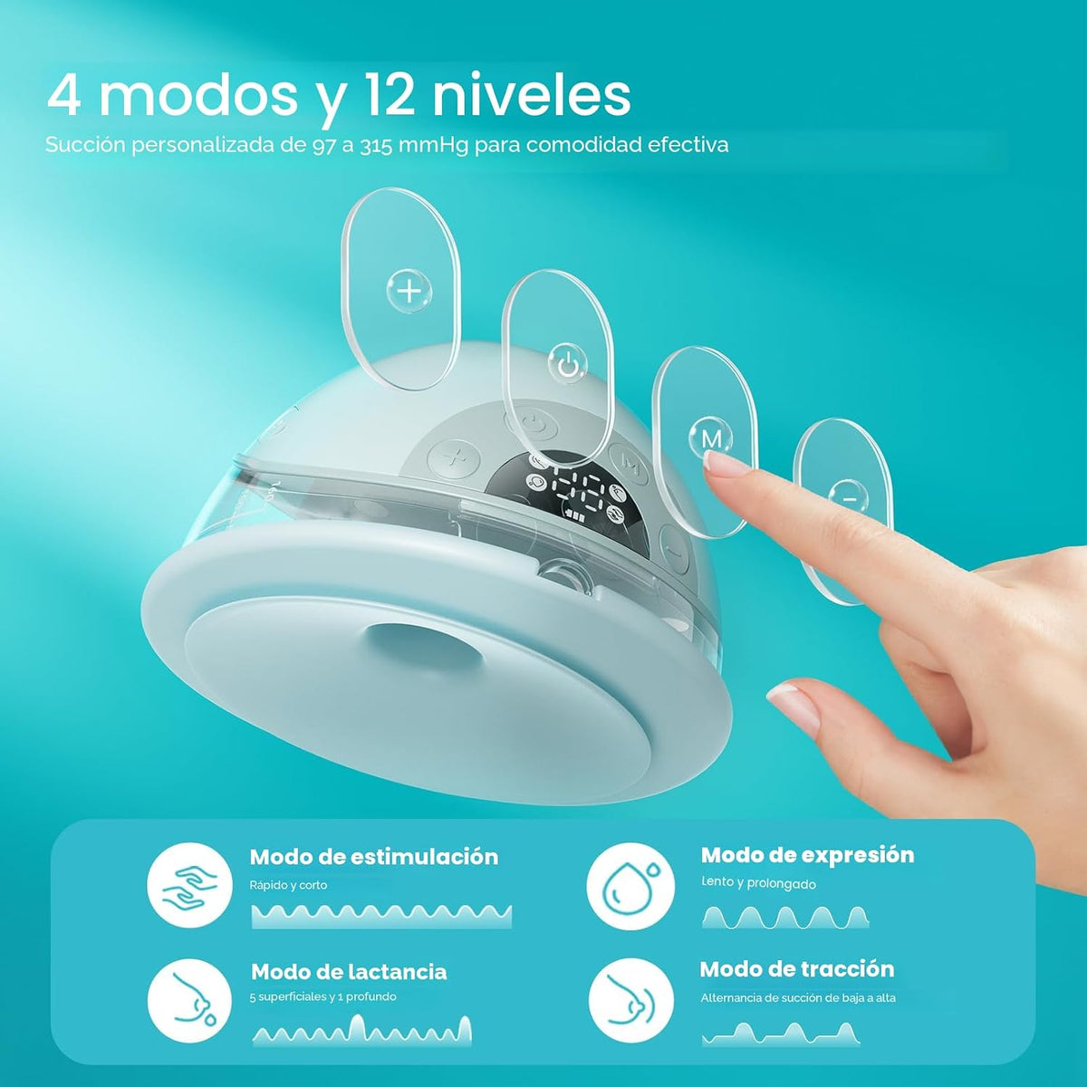 Paruu P20 Extractor de Leche Eléctrico Manos Libres, 4 Modos y 12 N...