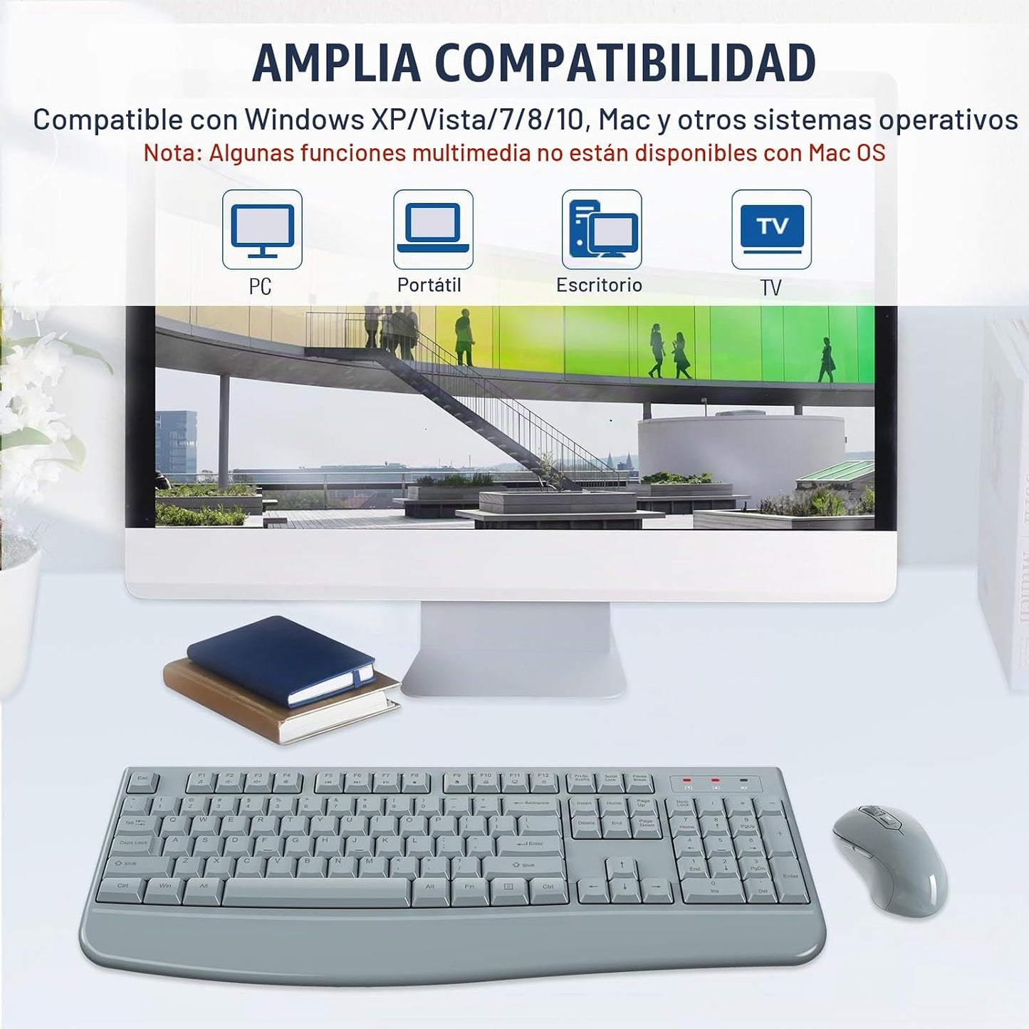 EDJO - Combo de teclado y mouse inalámbricos, teclado ergonómico de...