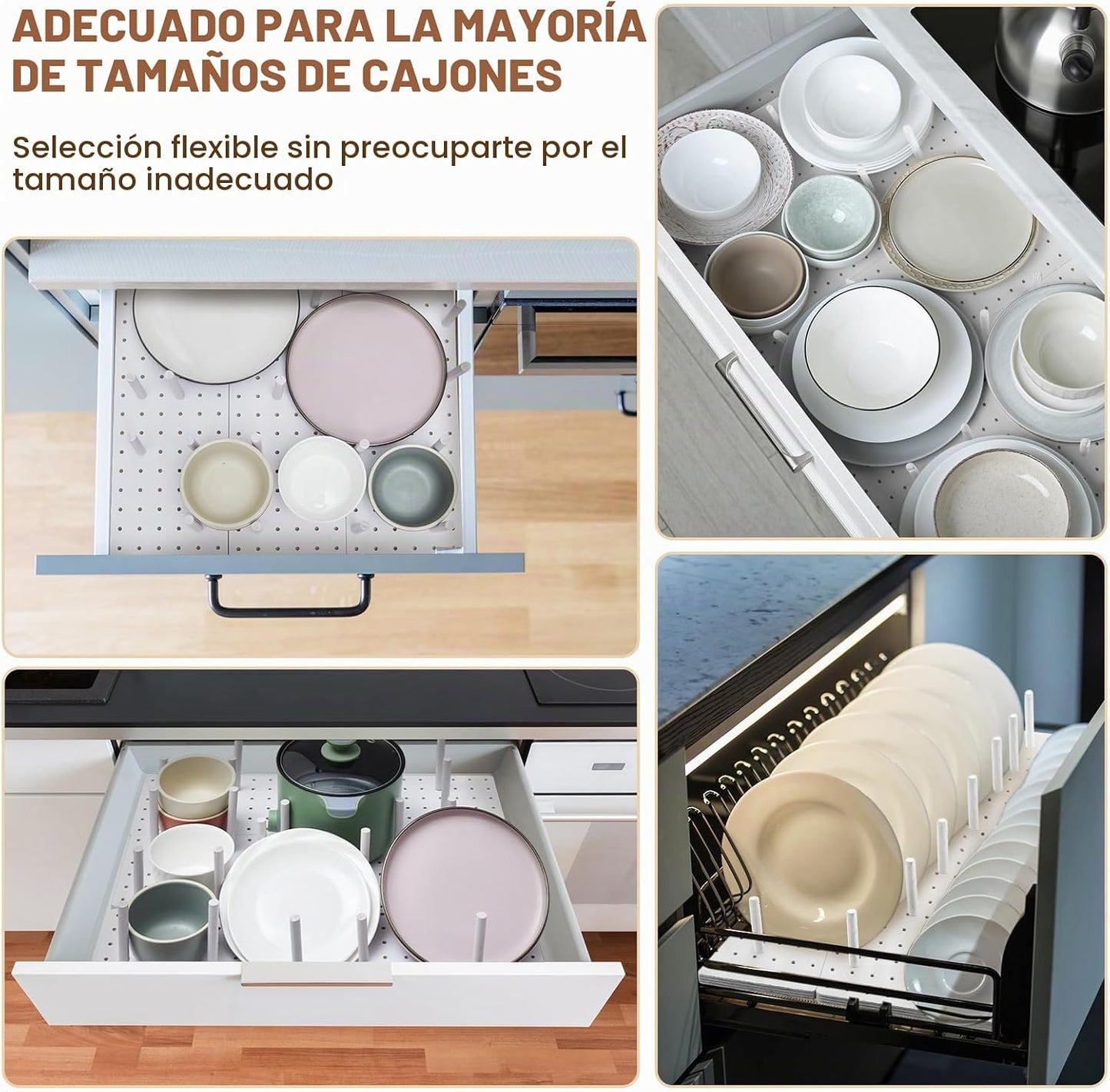 Kigley Organizador de cajones de madera de 6 piezas, blanco, 21 x 5...
