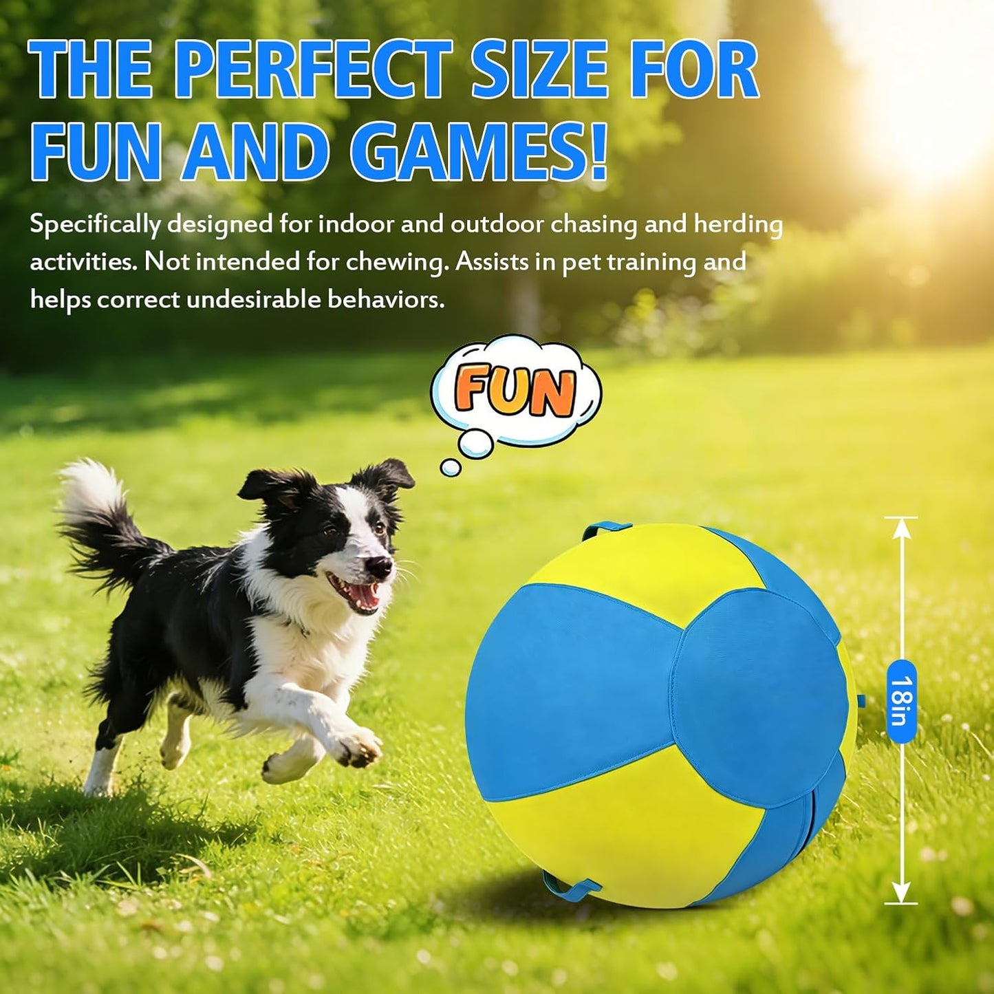 QWV Pelota de pastoreo resistente de 18 pulgadas para perros con 3...
