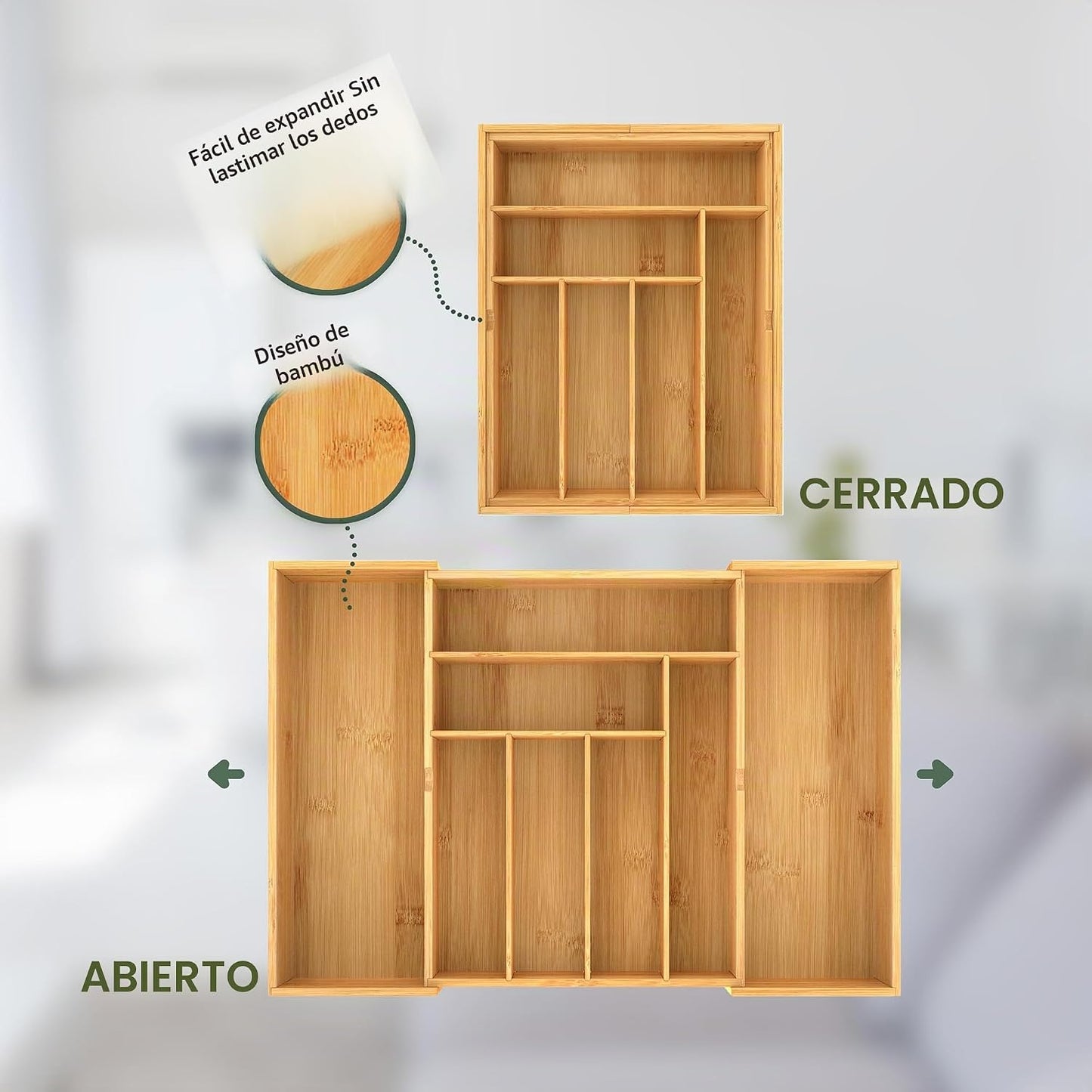 BAMEOS Organizador de cajón de bambú de 3.9 pulgadas de alto, organ...