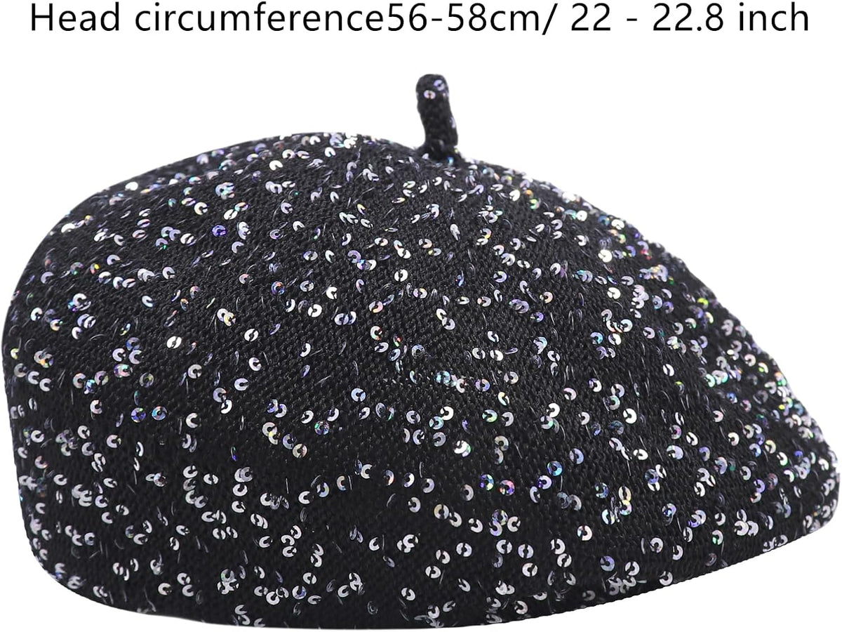 MINGSEECESS Boina francesa con lentejuelas brillantes para mujer, s...
