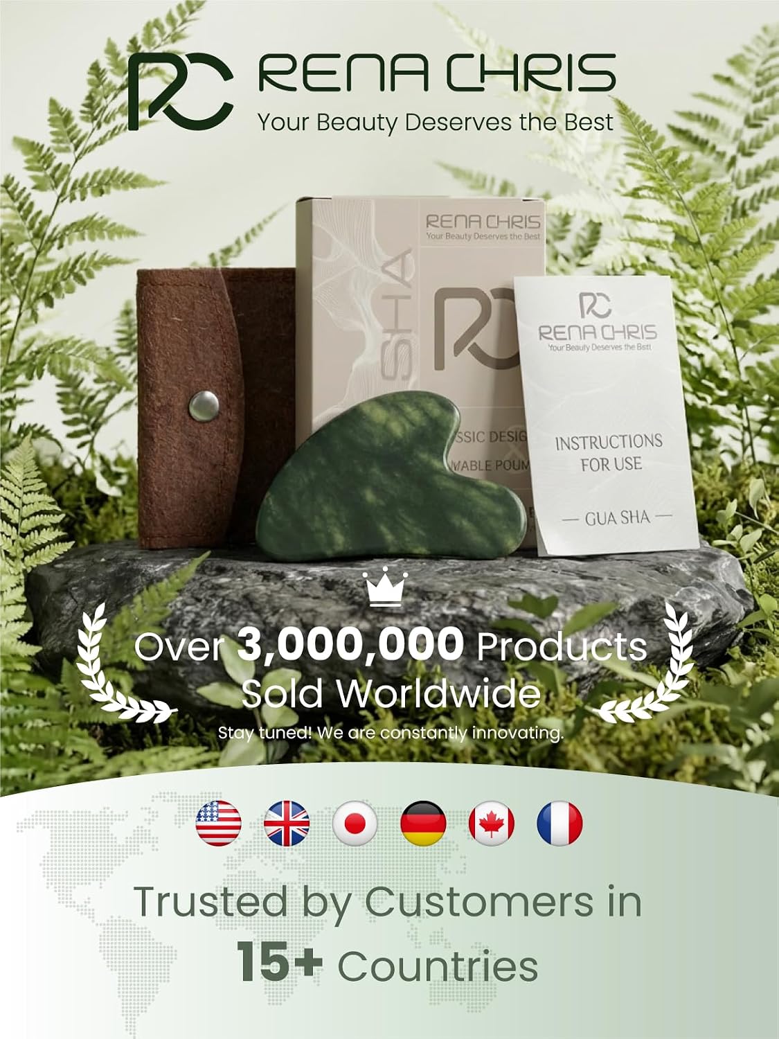 Rena Chris Gua Sha Herramientas Faciales, Herramienta Guasha Jade p...