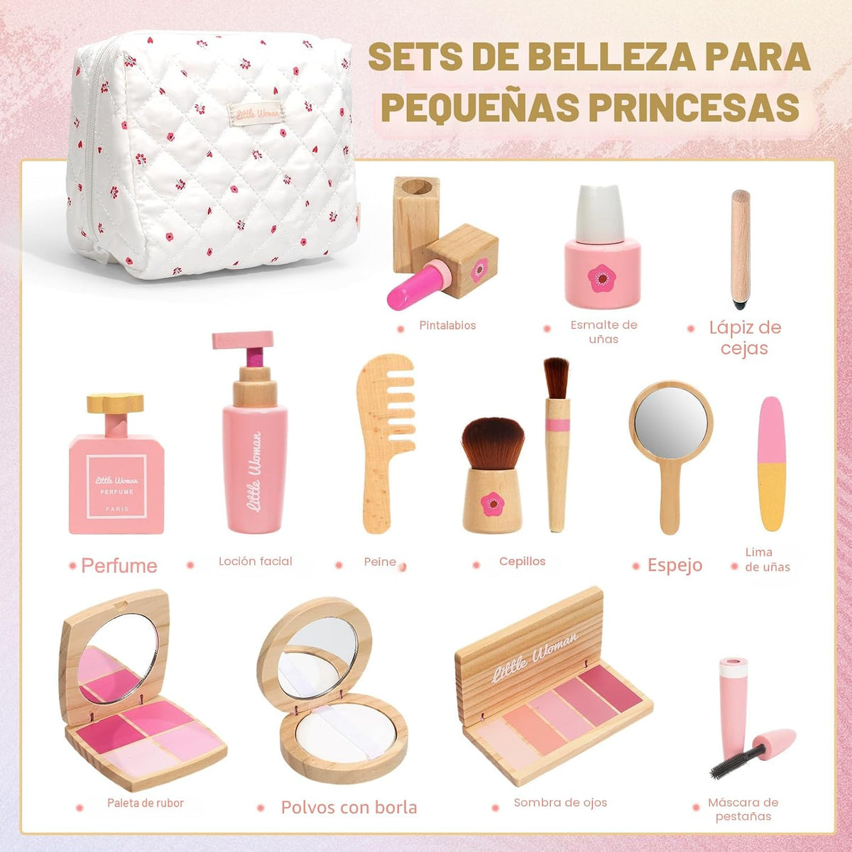 Kit de maquillaje de madera de simulación para niños pequeños: set...