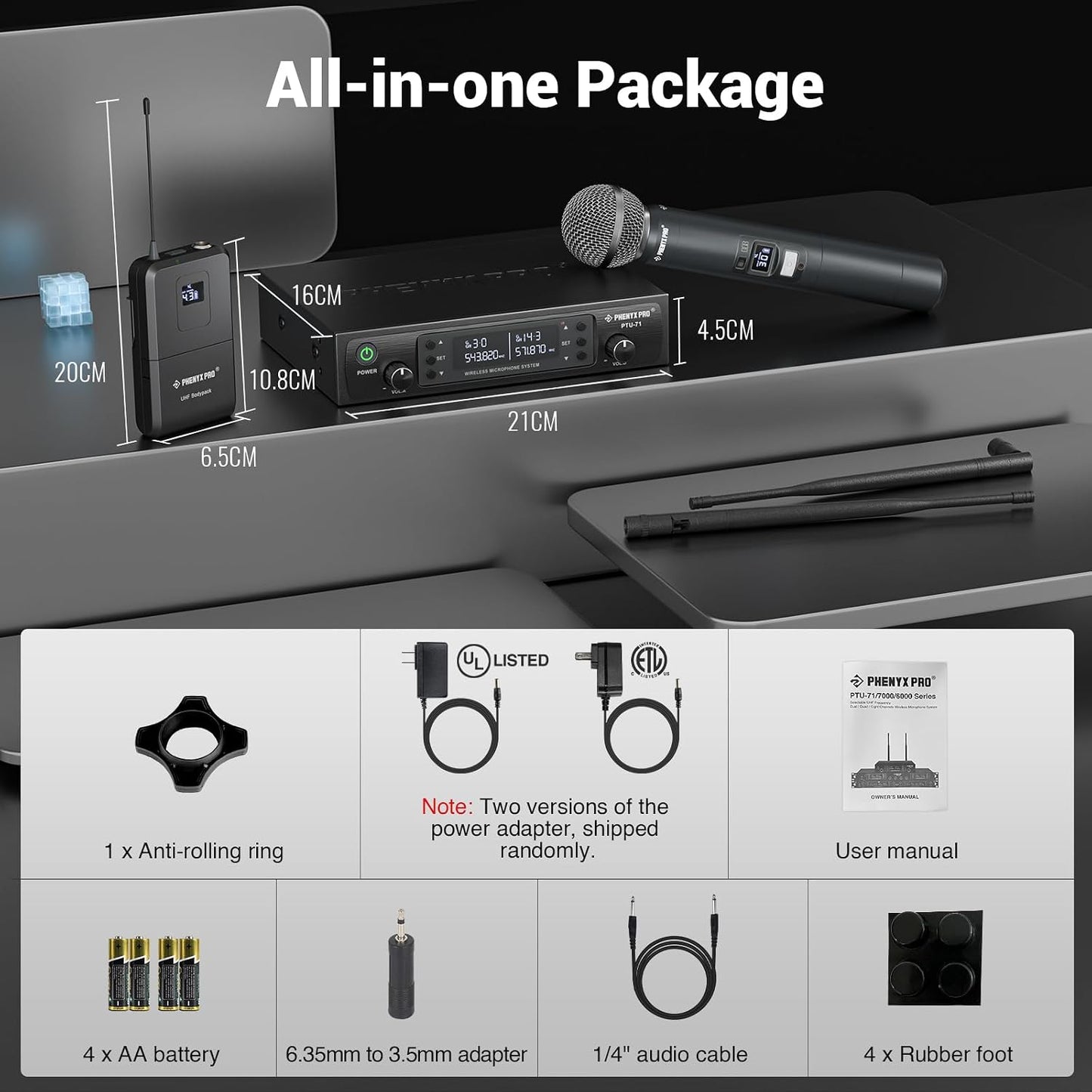 Sistema de micrófono inalámbrico Phenyx Pro, set de micrófono dual...