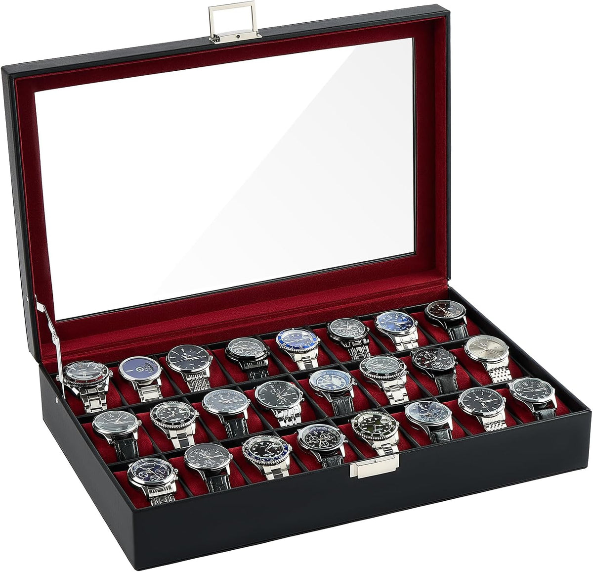ProCase Caja de reloj para hombre, vitrina de 24 ranuras con tapa d...