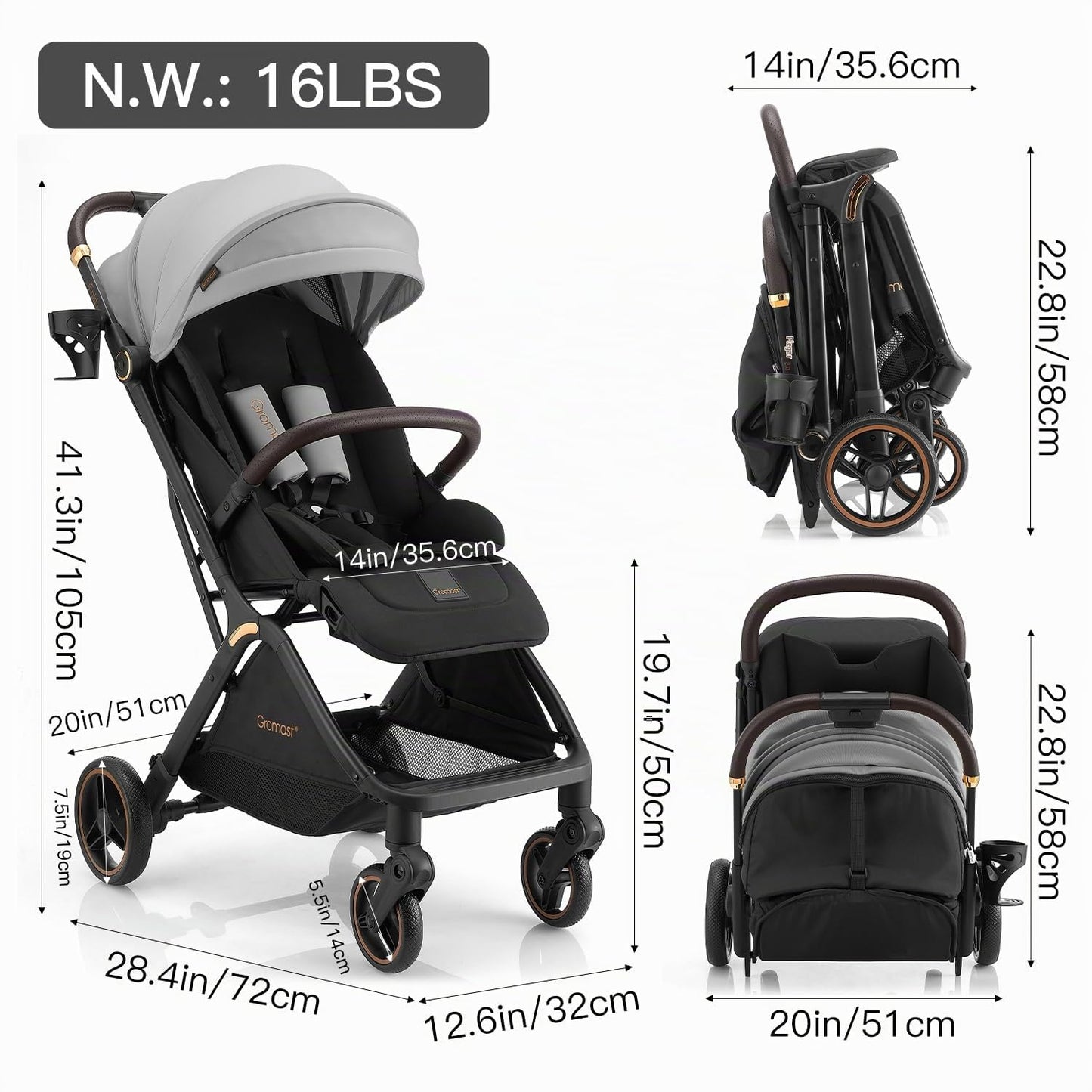 Gromast Gravity - Cochecito de bebé plegable \u2013 Cochecito portá...
