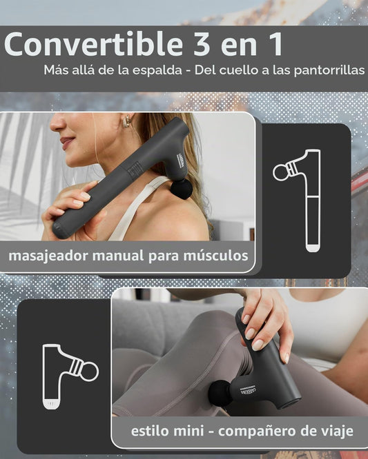 Mini pistola de masaje desmontable 3 en 1 de tejido profundo con ma...