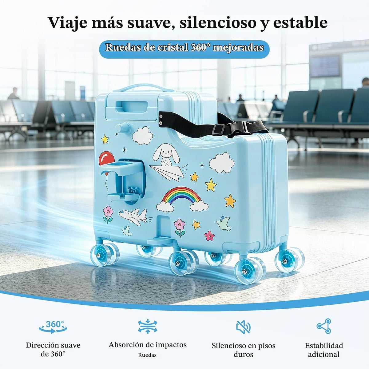 REMEIT Maleta de paseo para niños, equipaje de paseo con ruedas, ma...