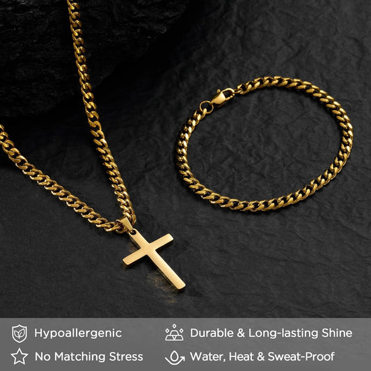 NORBU Juego de collar y pulsera de cruz de acero inoxidable para ho...