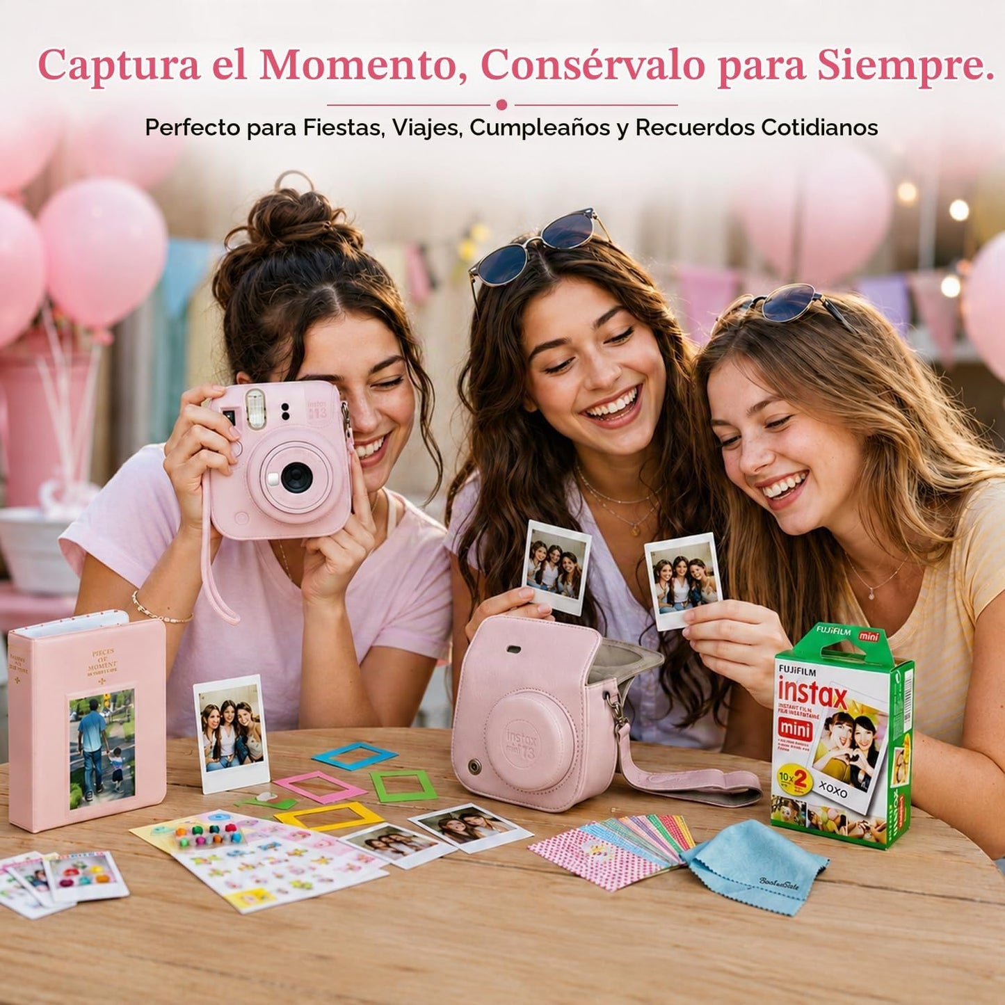 FUJIFILM Instax Mini 13 - Paquete de cámara instantánea rosa carame...