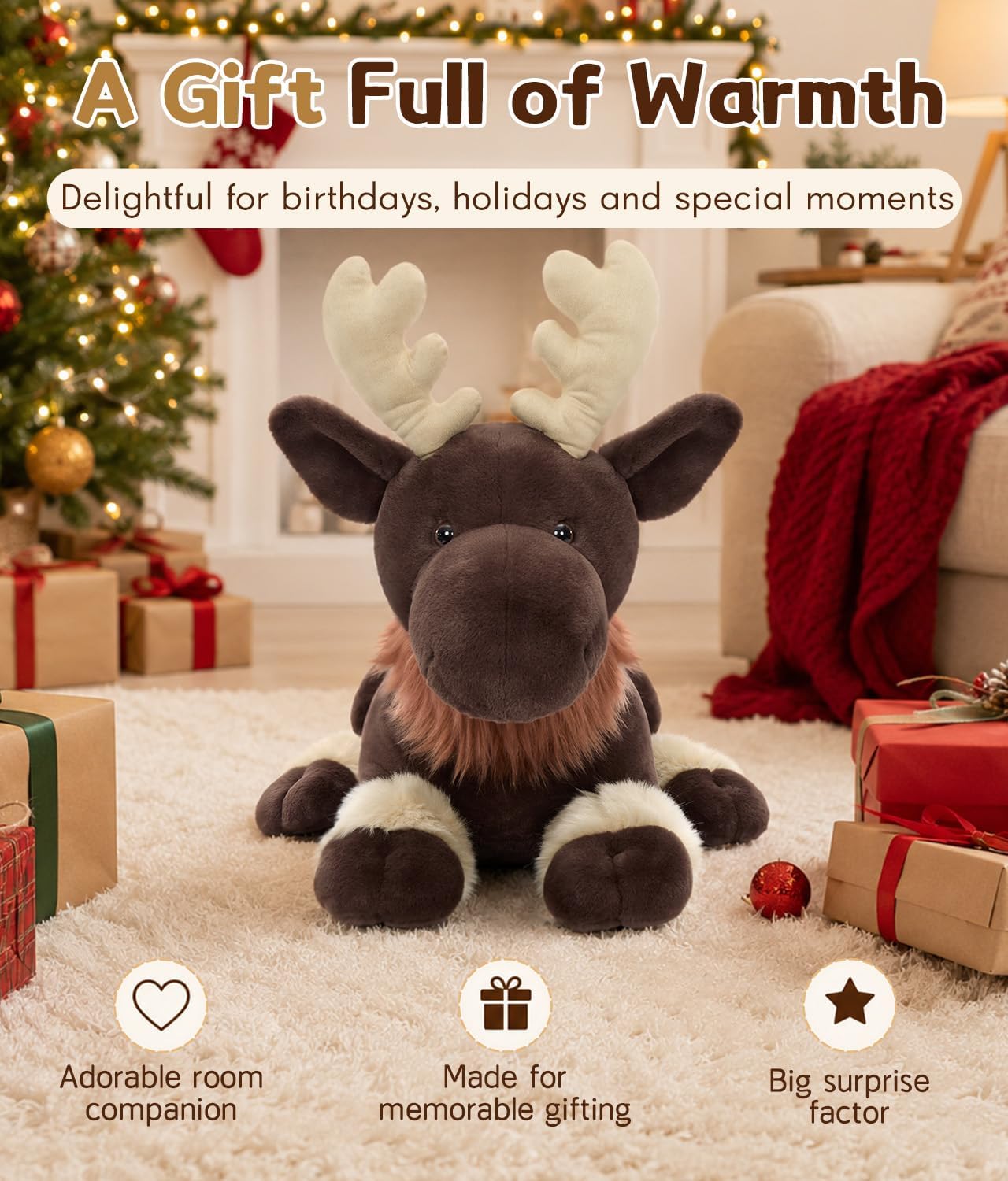 MaoGoLan Peluche de alce gigante, almohada de felpa estilo ciervo y...