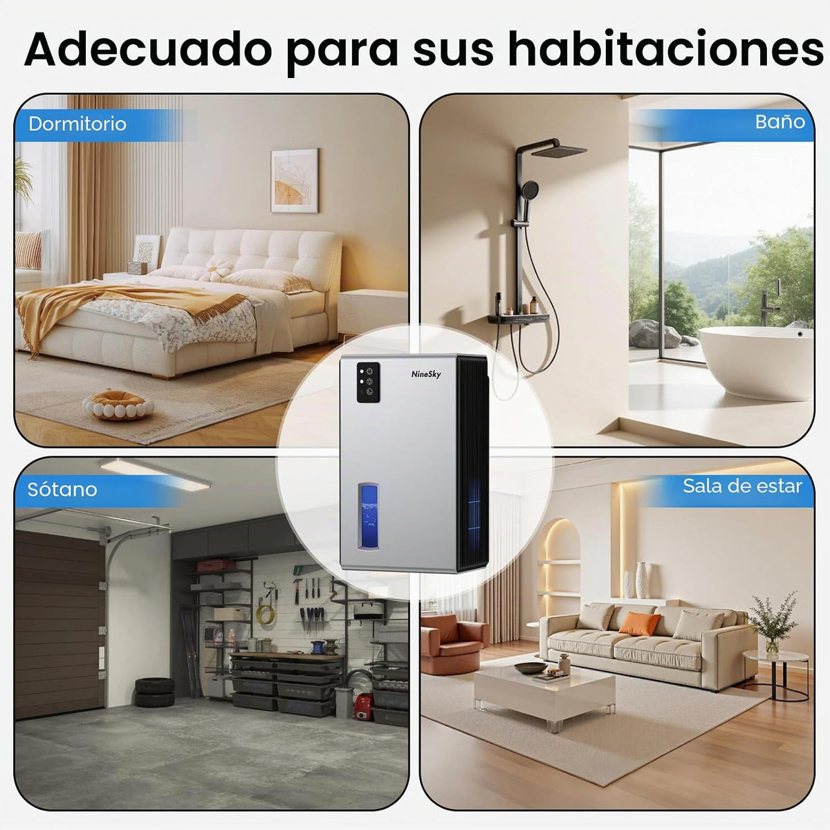 NineSky Deshumidificadores para el hogar, deshumidificador de 1000...