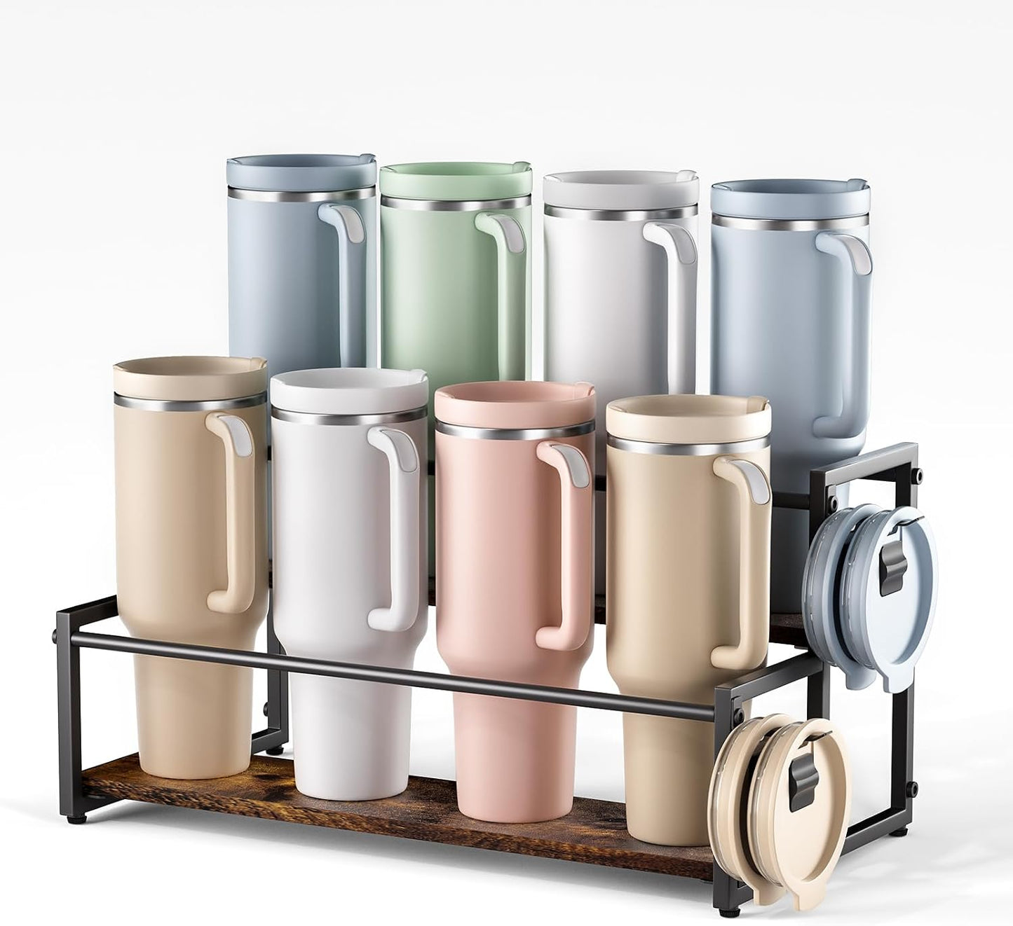 3-Tier Stanley Cup Holder for 12 Tumblers, Lid Organizer, Black Woo...