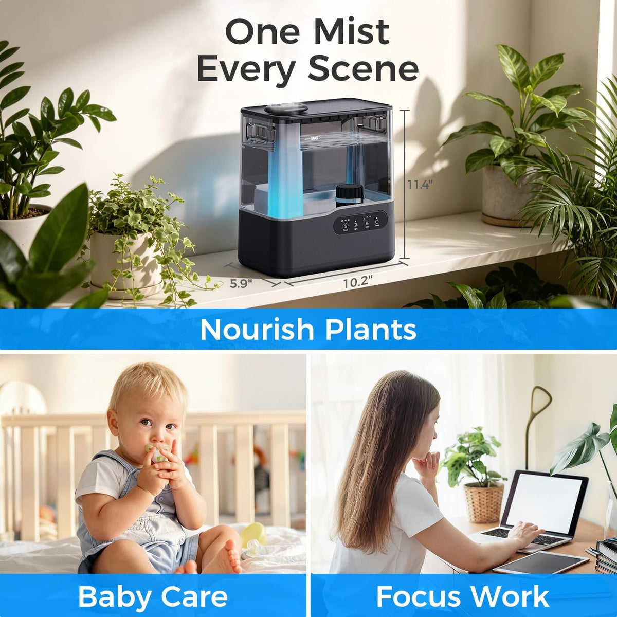 BREEZOME Humidificador de 5 L para habitación grande, humidificador...