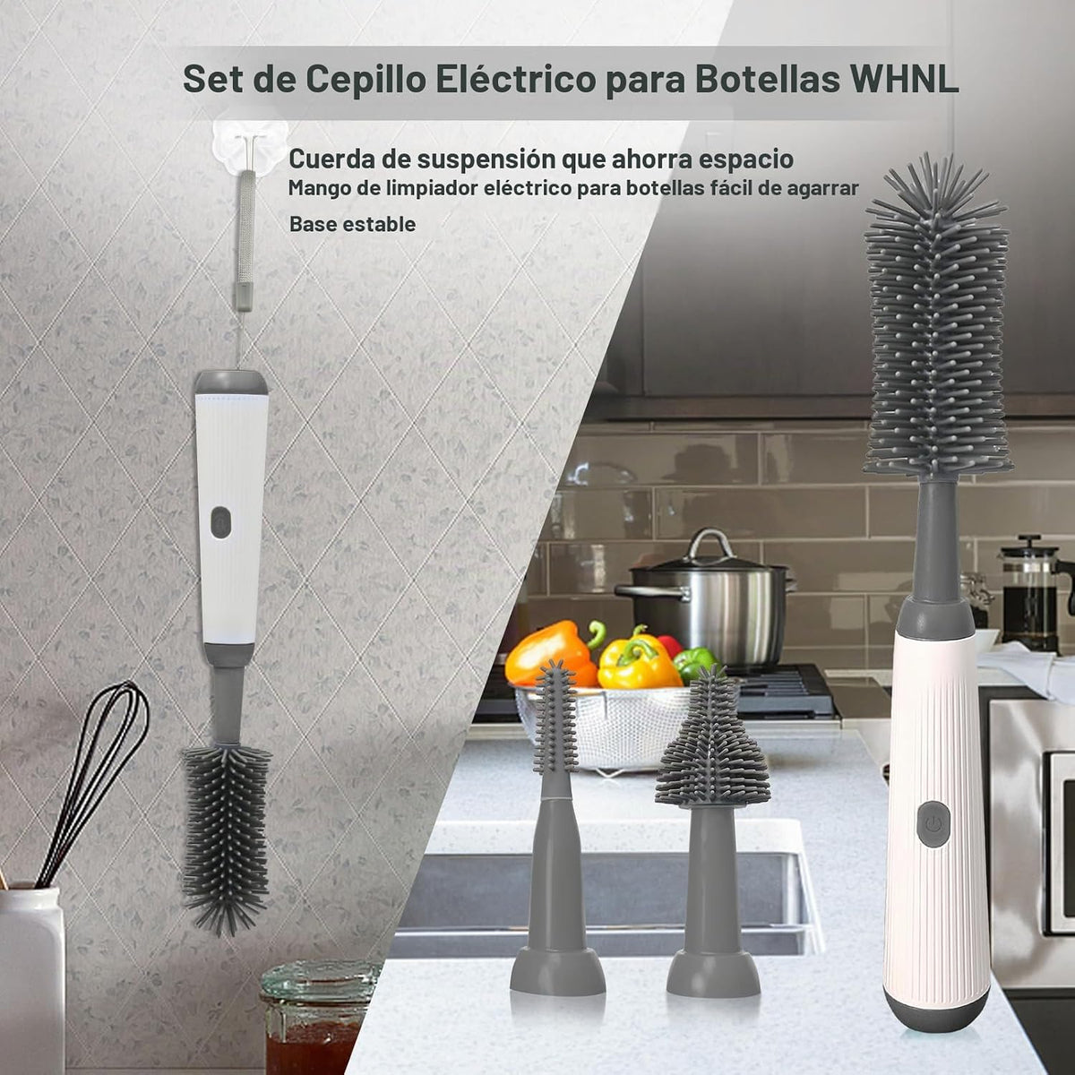 WHNL Juego de cepillos eléctricos para botellas, limpiador automáti...