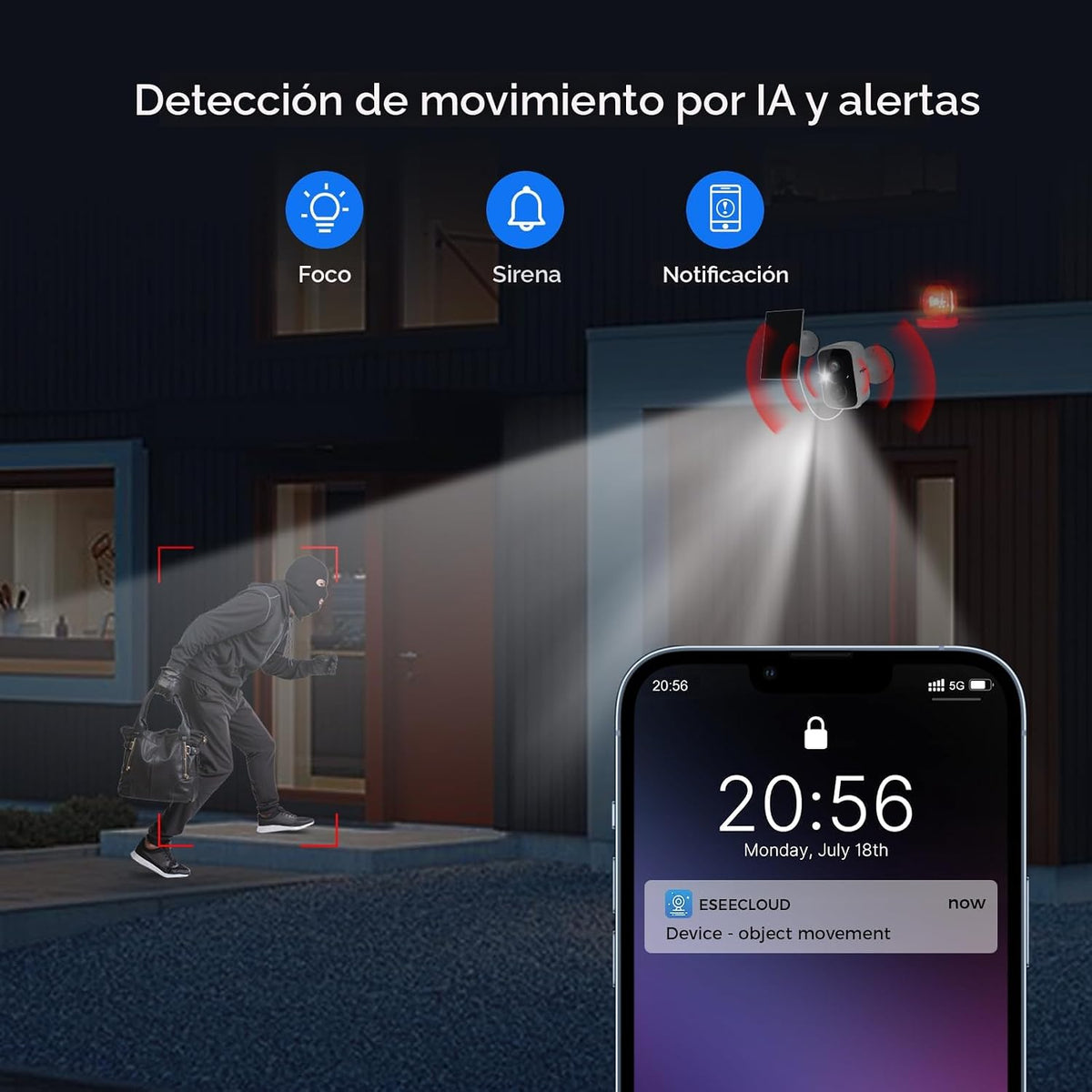 Hiseeu Cámaras de seguridad solar inalámbricas para exteriores, paq...