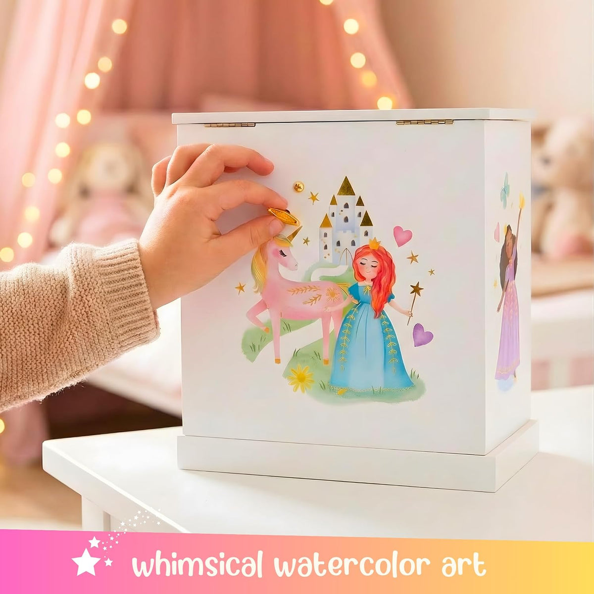 Giggle & Honey Joyero musical de princesa para niñas, caja de m...