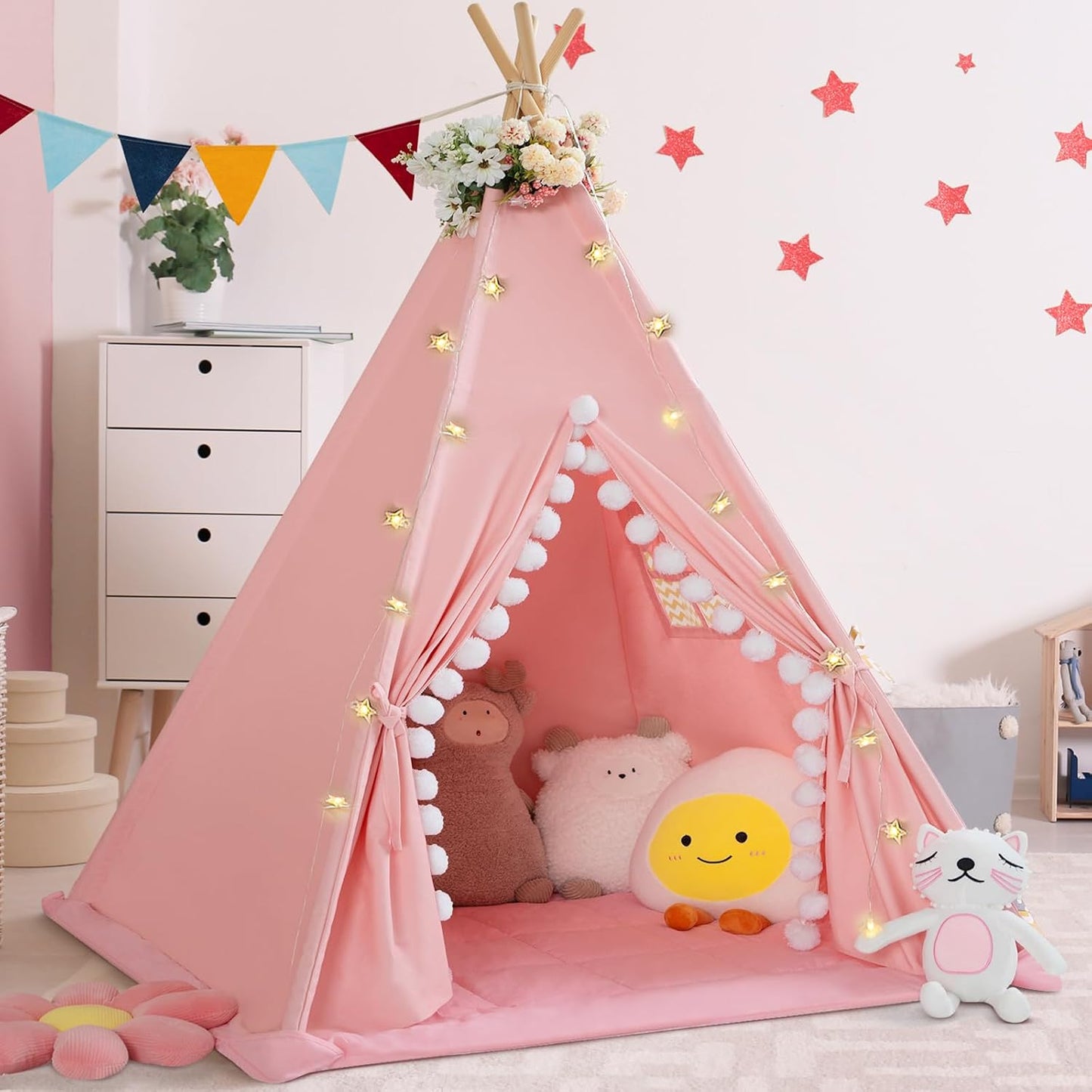 WIRHAO - Tienda de campaña tipi para niños con alfombra acolchada,...