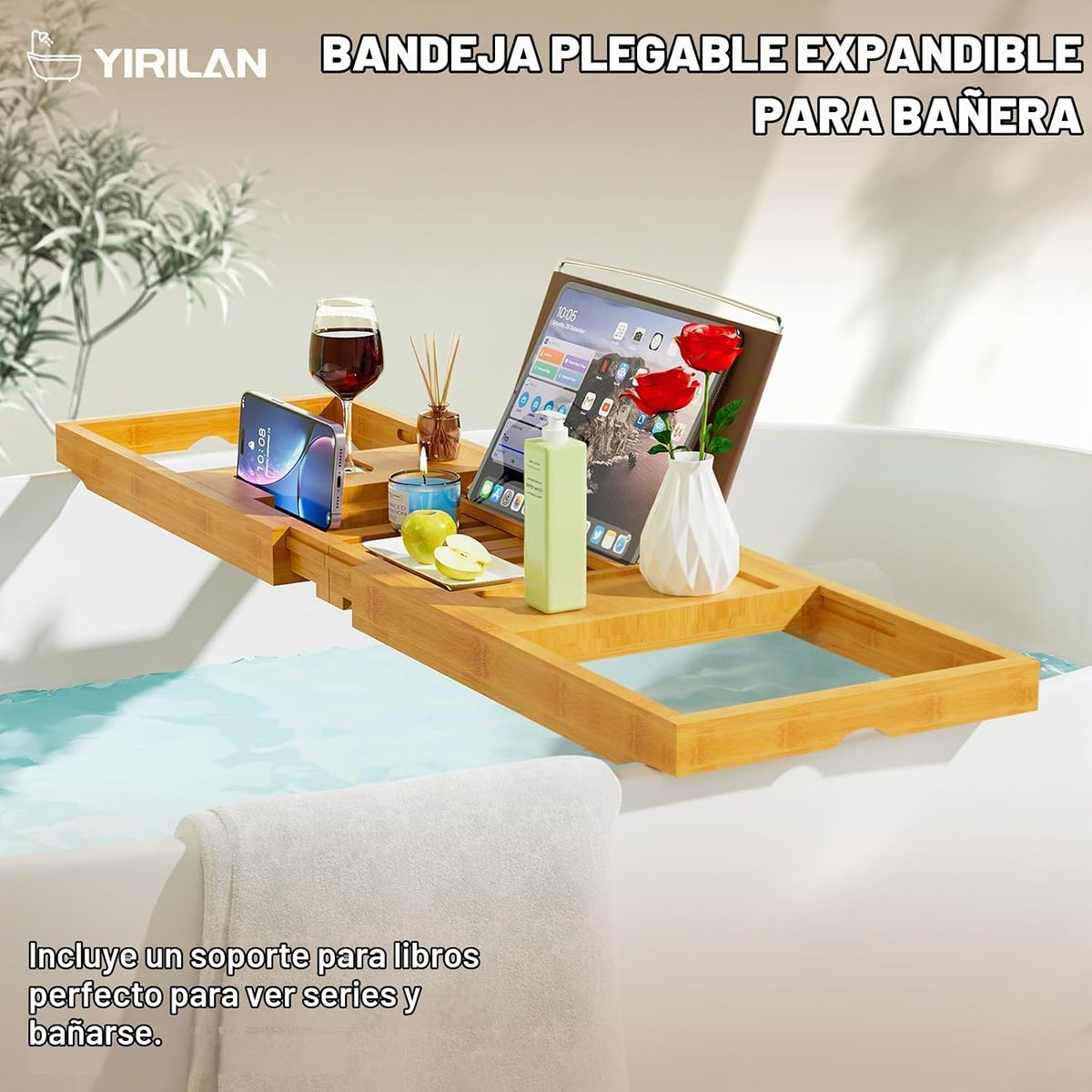 Yirilan Bandeja de bañera premium, bandeja de baño expandible, rega...