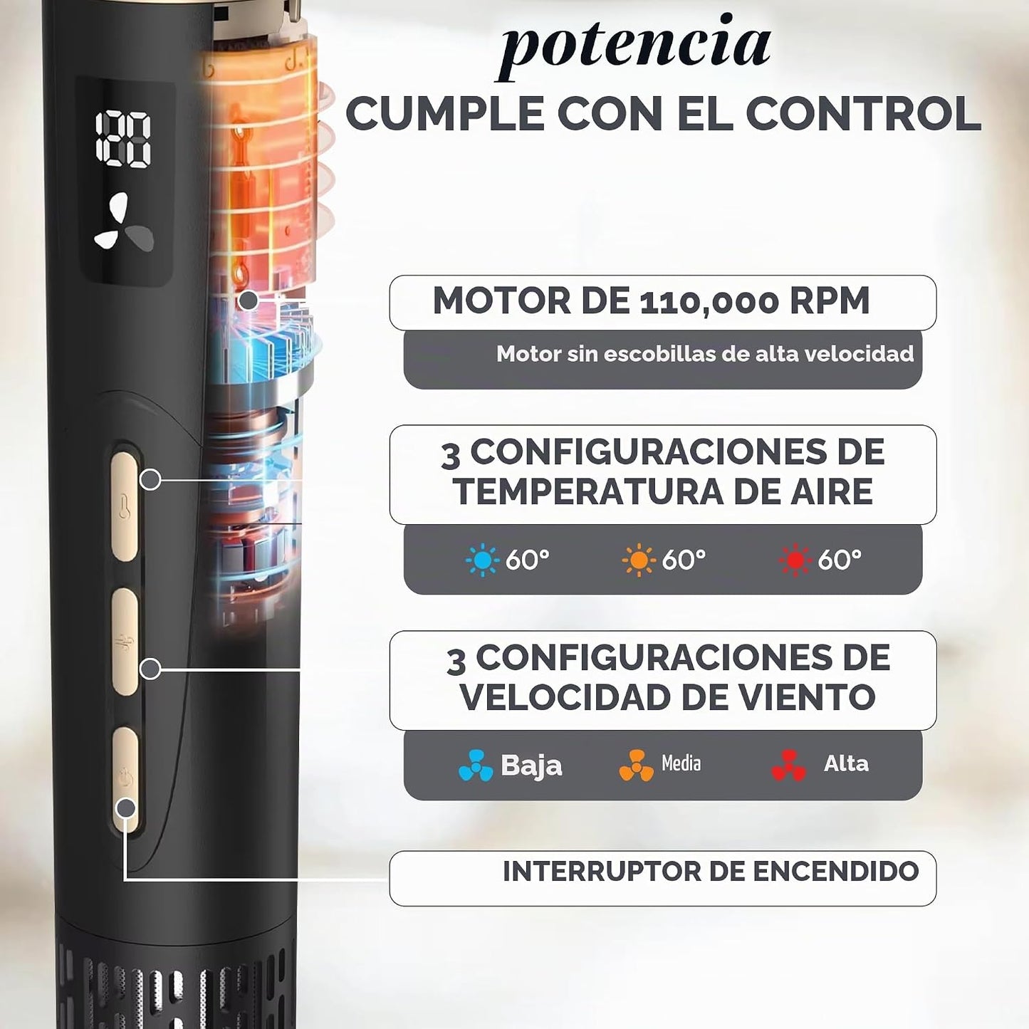 Cepillo secador de pelo 8 en 1, estilizador de aire caliente con se...