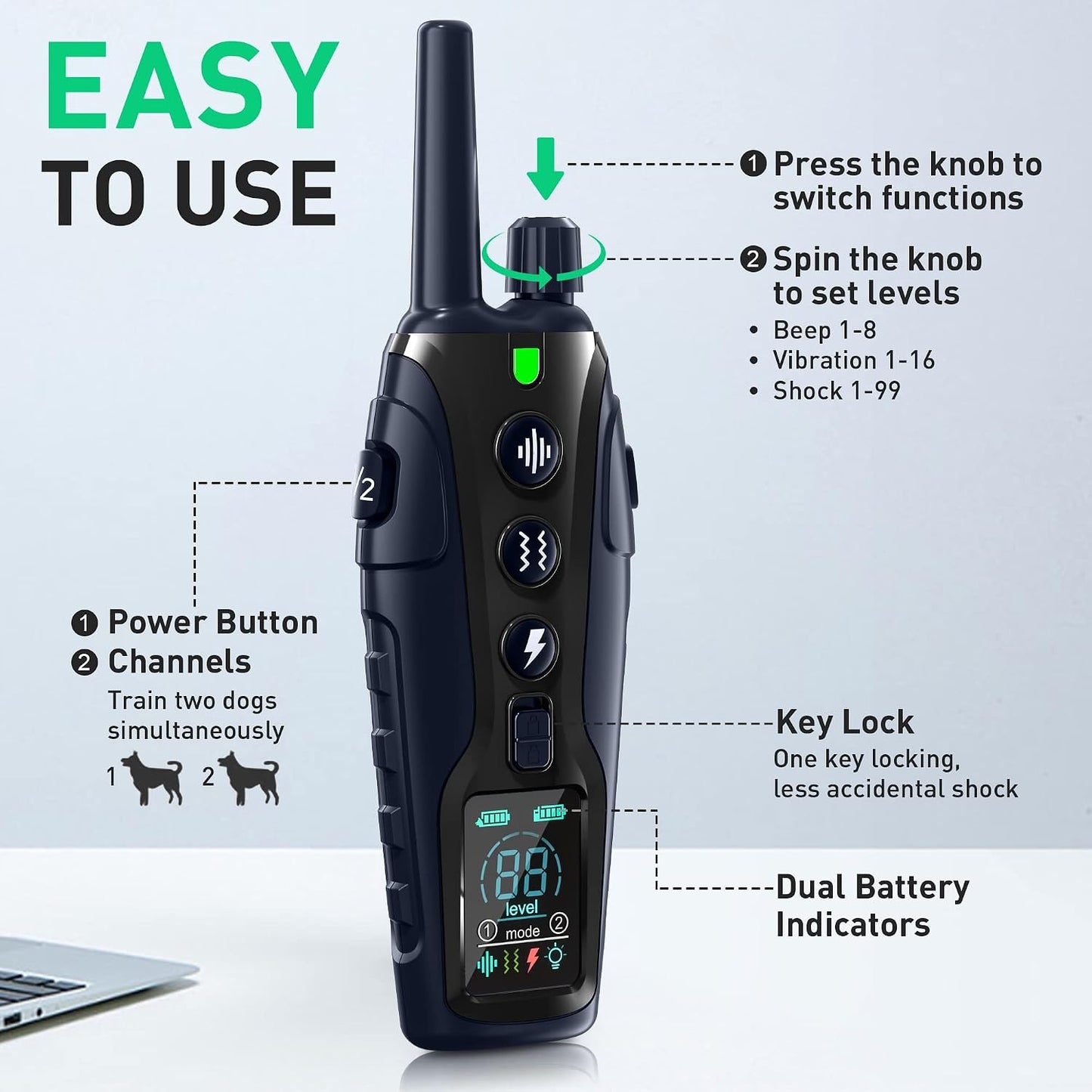 Collar de choque para perros 2 perros (15-150 libras) con luz inter...