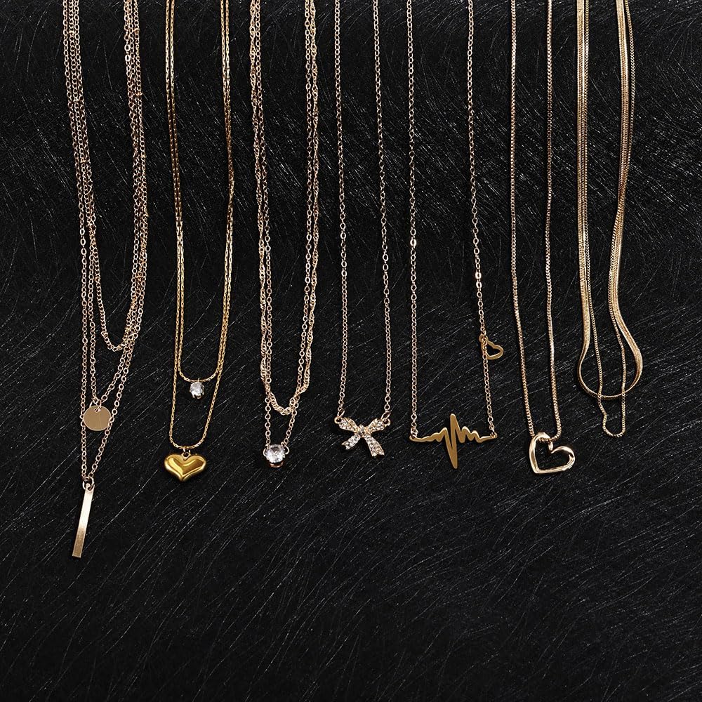 Myofeng - Juego de 16 collares de oro para mujer, chapado en oro de...