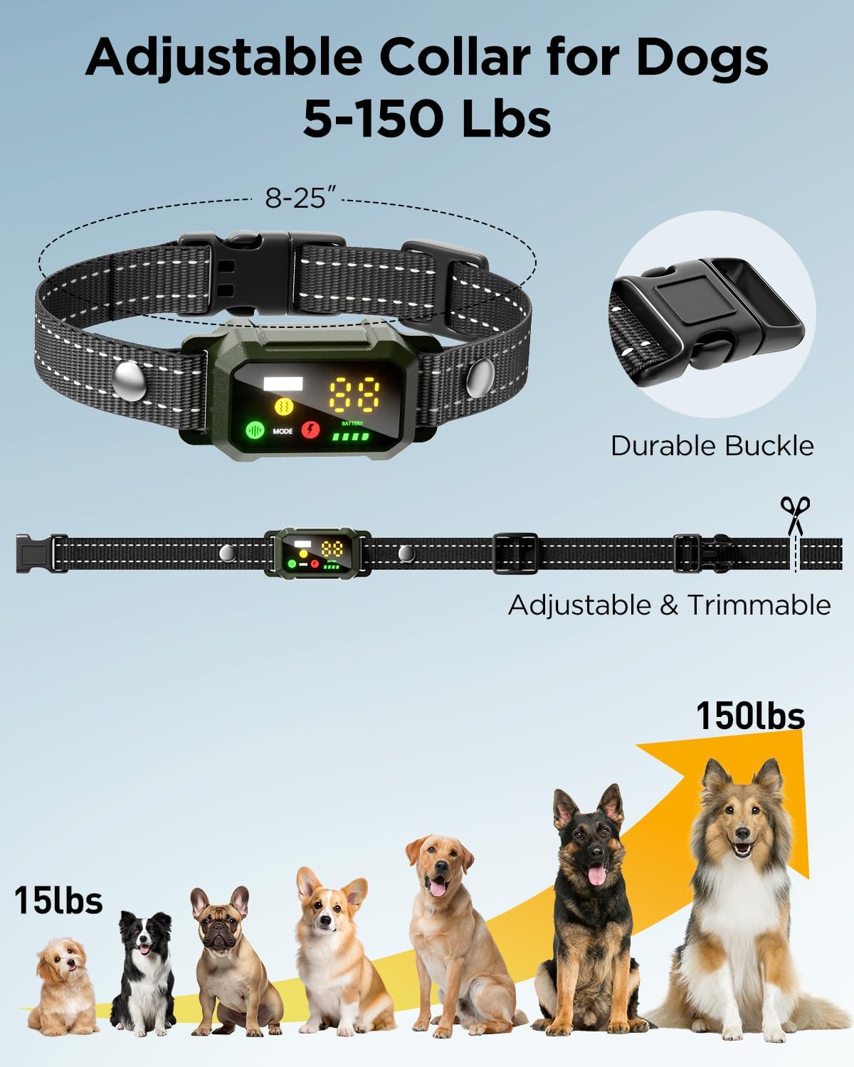 BLACKDOG Collar militar de choque para perro, 2 perros (5-150 libra...