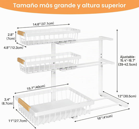 PXRACK Organizador para debajo del fregadero, paquete de 2 estantes...