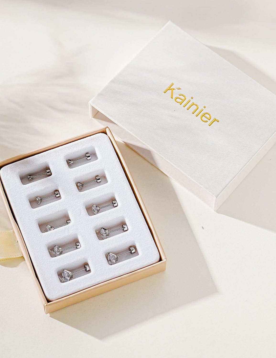 Aretes de tuerca de Kainier para mujer, chapados en oro de 14 quila...