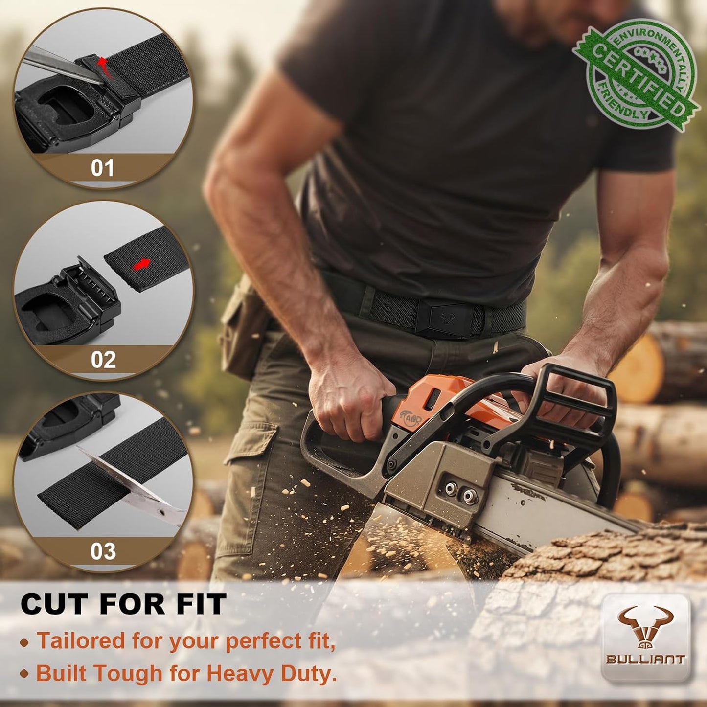 BULLIANT Cinturón Táctico para Hombres, Cinturón de Nylon Web Elást...