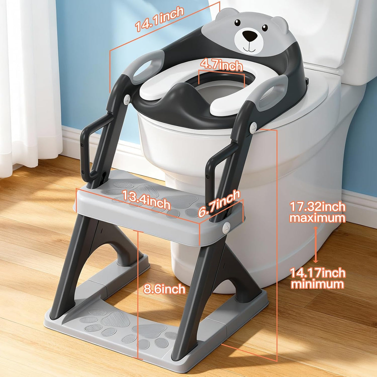 Reposabrazos de seguridad mejorados para asiento de inodoro 2 en 1...