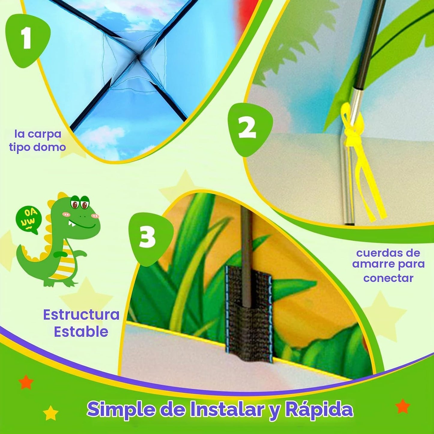 PigPigPen Tienda de campaña de dinosaurio de 3 piezas para niños, h...