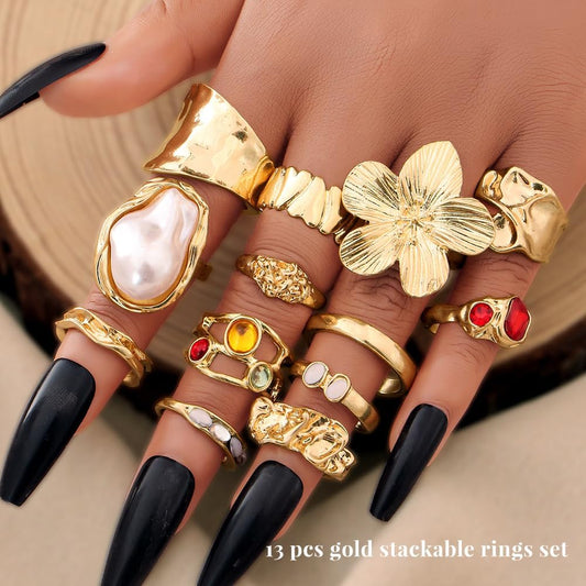 KISS WIFE Anillos apilables de oro para mujer, delicado juego de an...