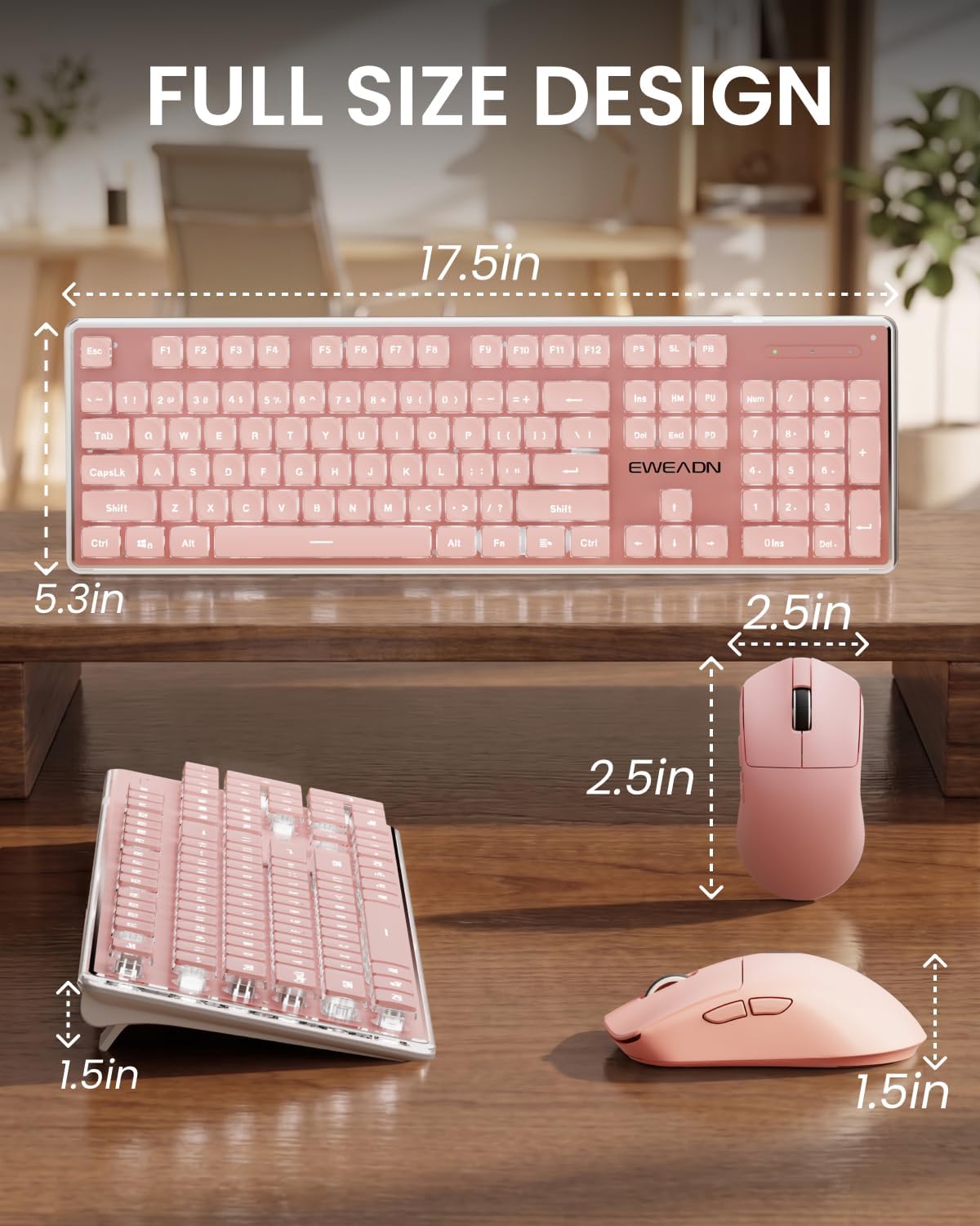 Combinación de teclado y mouse inalámbricos, retroiluminación blanc...