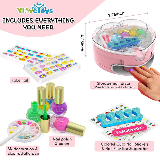 Ylovetoys Juego de esmaltes de uñas para niñas, salón de uñas para...