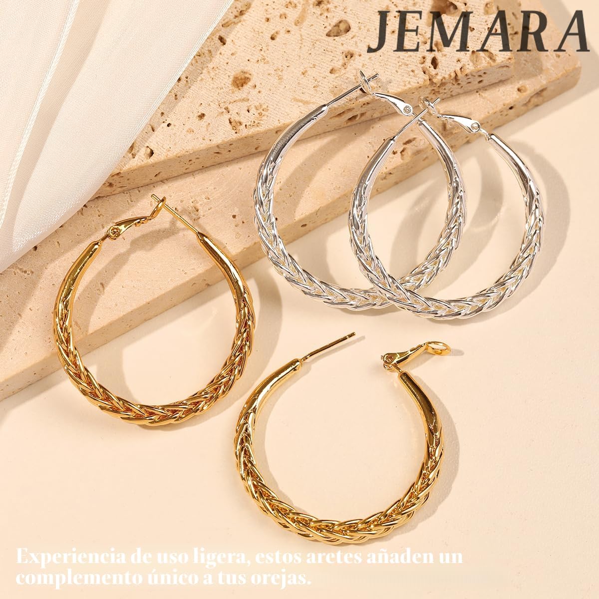 JEMARA Pendientes de Aro de Plata para Mujer a la Moda Hipoalergéni...