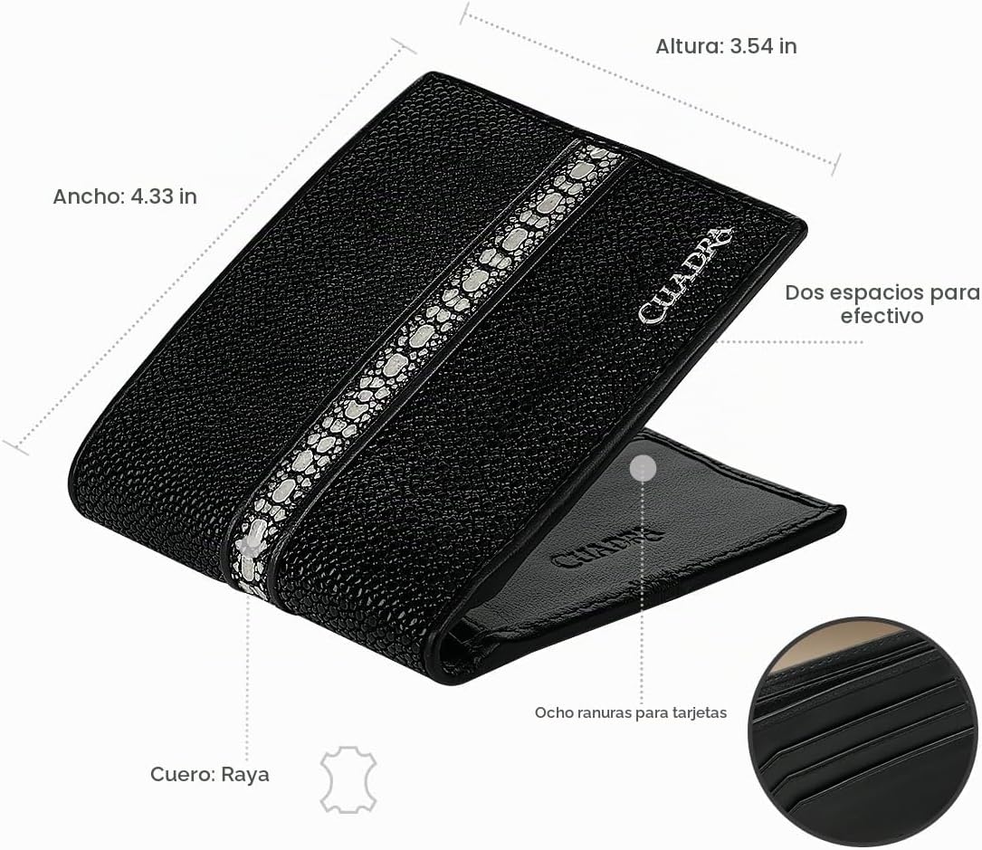 Cuadra Billetera de cuero de rayas negras para hombre con tira de c...
