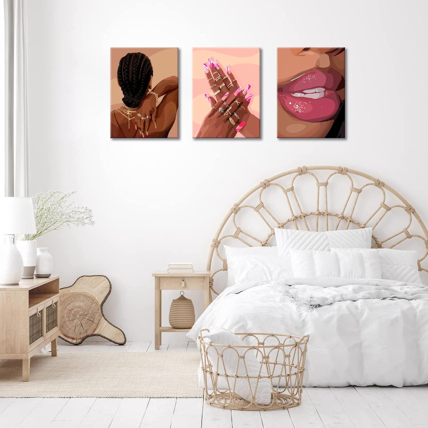 Juego de Arte de Pared Niña Negra Rosa 3 Piezas Arte de Pared Afric...