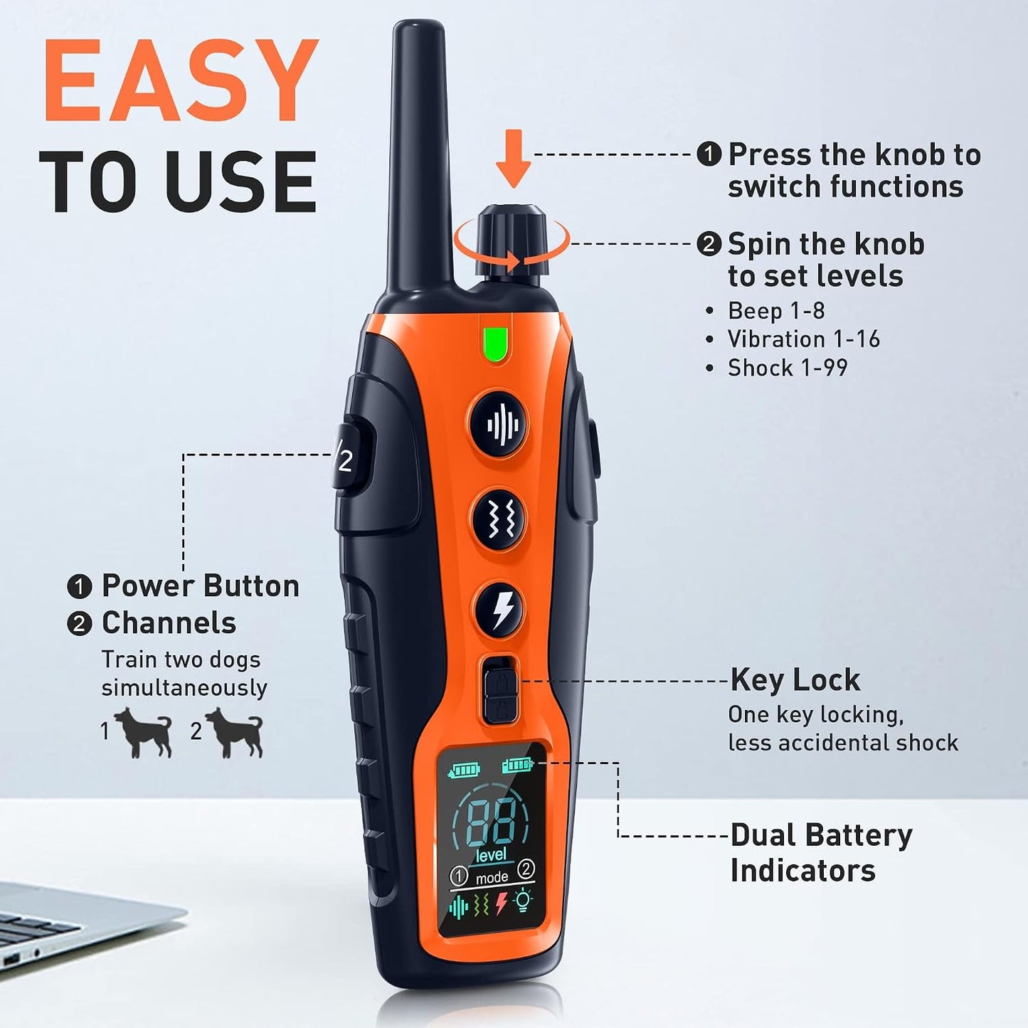 Collar de choque para perros 2 perros (15-150 libras) con luz inter...