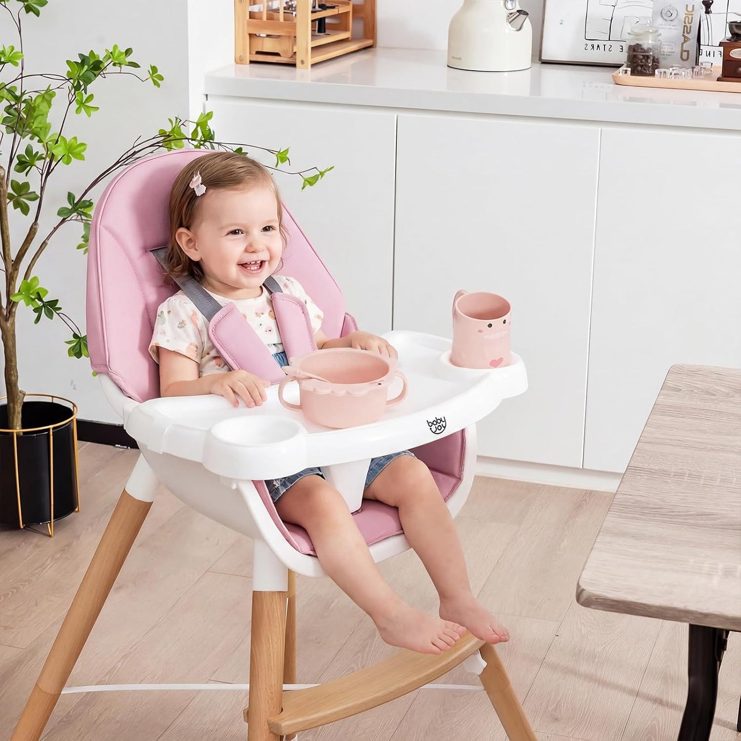 BABY JOY Silla alta para bebé, silla alta de madera para bebés y ni...