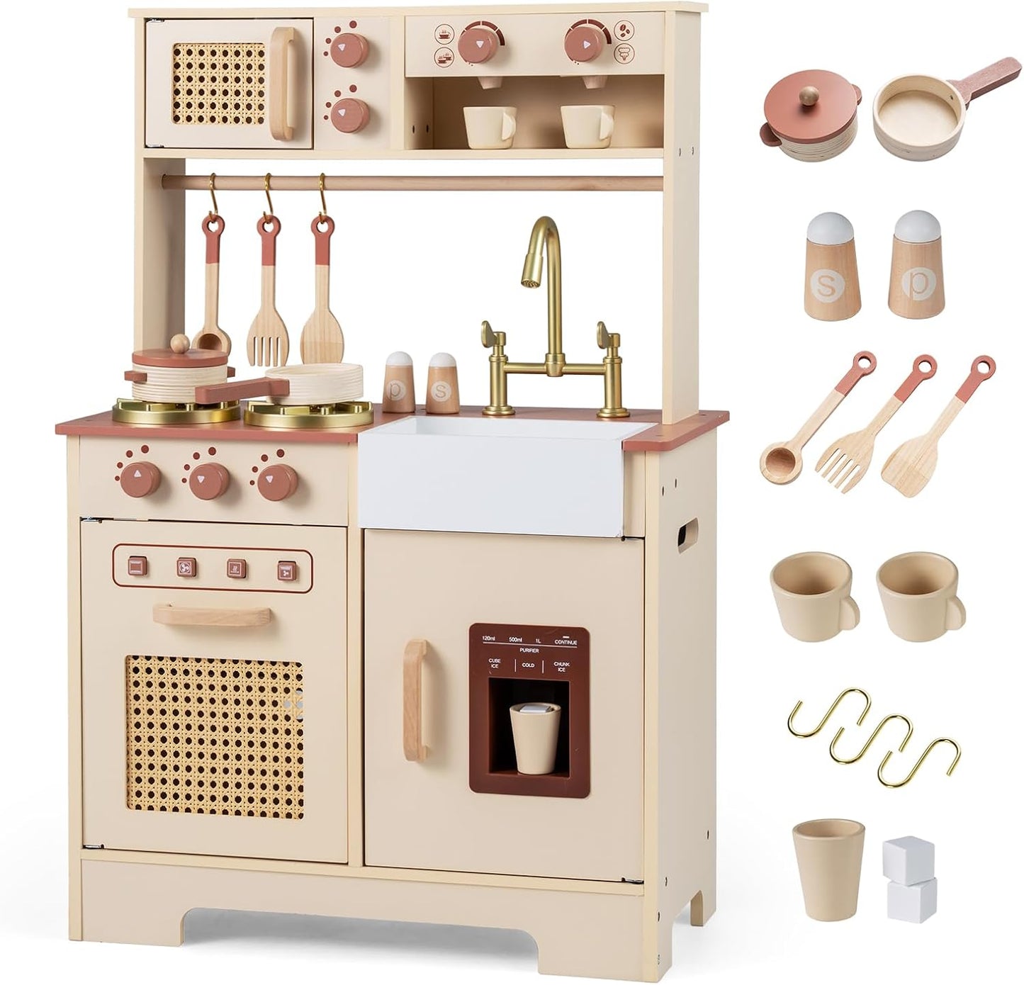 OLAKIDS Play Kitchen, juguete de cocina de madera para niños con so...