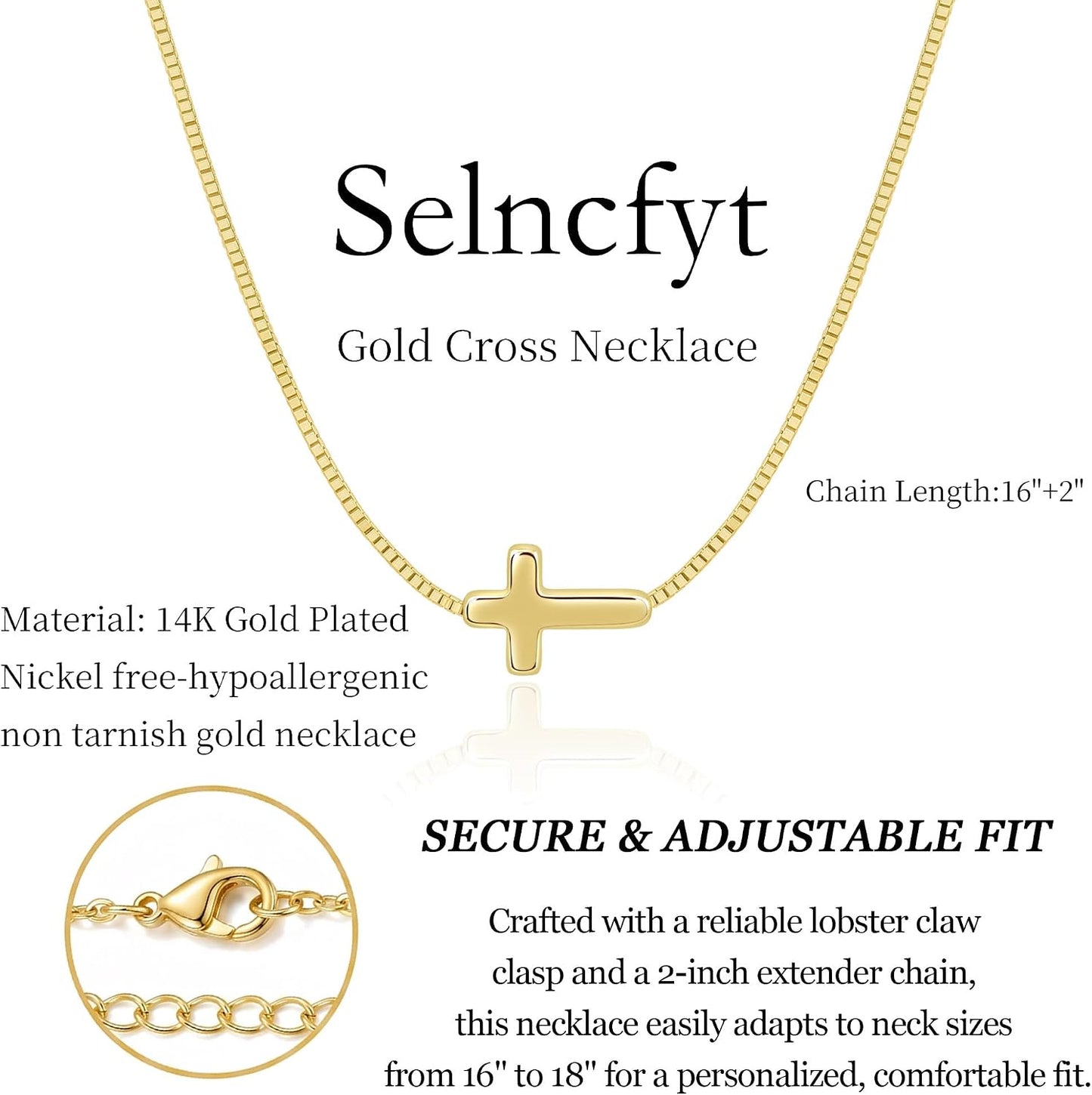 Selncfyt Collar de cruz para mujer, chapado en oro de 14 quilates,...