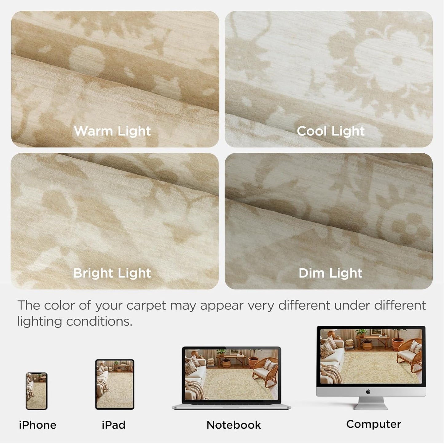 Joydeco Alfombra persa de 8 x 10 pulgadas, color beige, lavable y n...