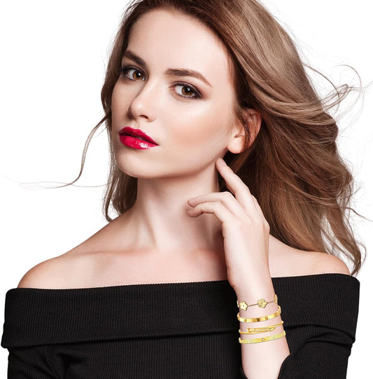 Ntutrxk Pulseras de oro para mujer - 4 piezas\/3 piezas, juego de p...