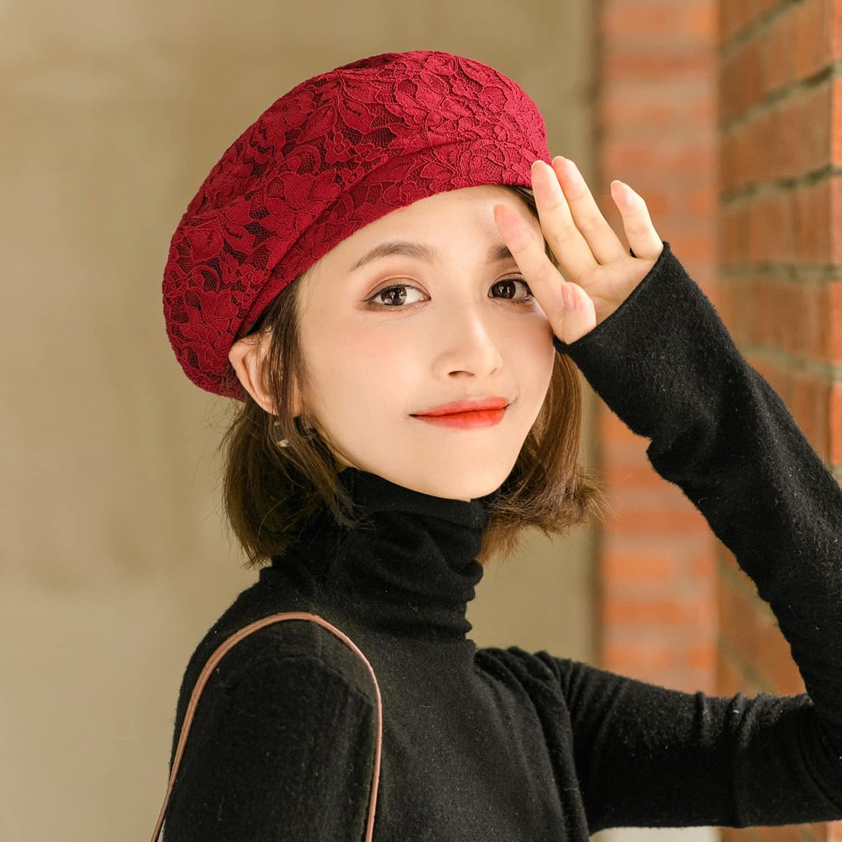 AICHUAN Boina de encaje elegante para mujer, boina de vestido franc...