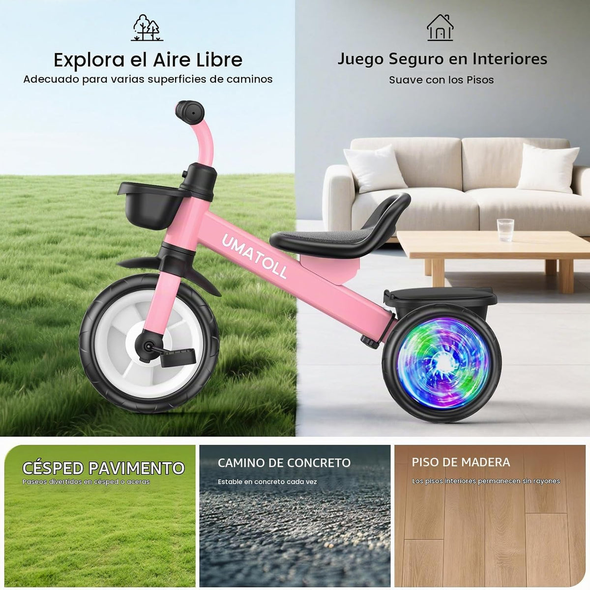 Umatoll Triciclo para niños pequeños de 2 a 5 años, bicicleta ajust...